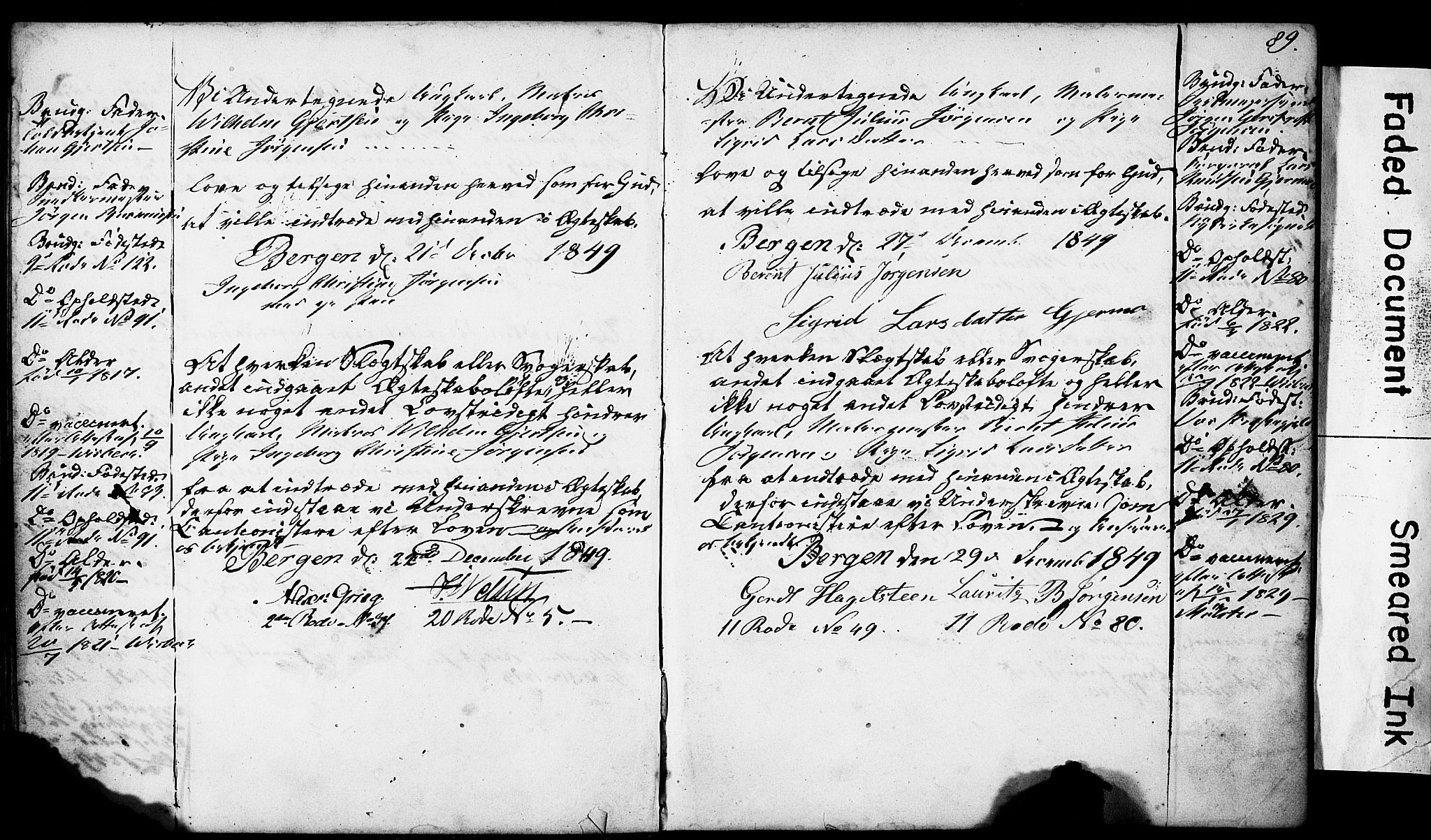 Domkirken sokneprestembete, SAB/A-74801: Forlovererklæringer nr. II.5.4, 1845-1852, s. 89