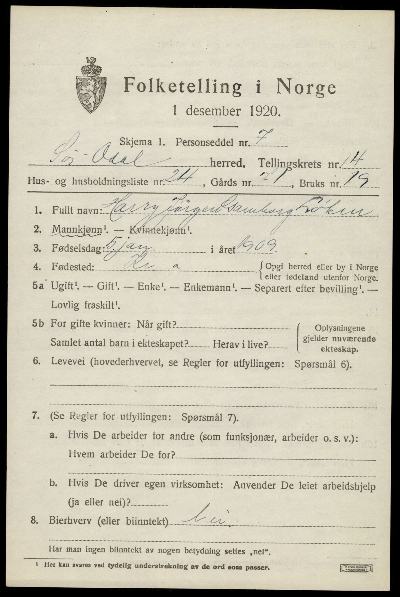 SAH, Folketelling 1920 for 0419 Sør-Odal herred, 1920, s. 14205