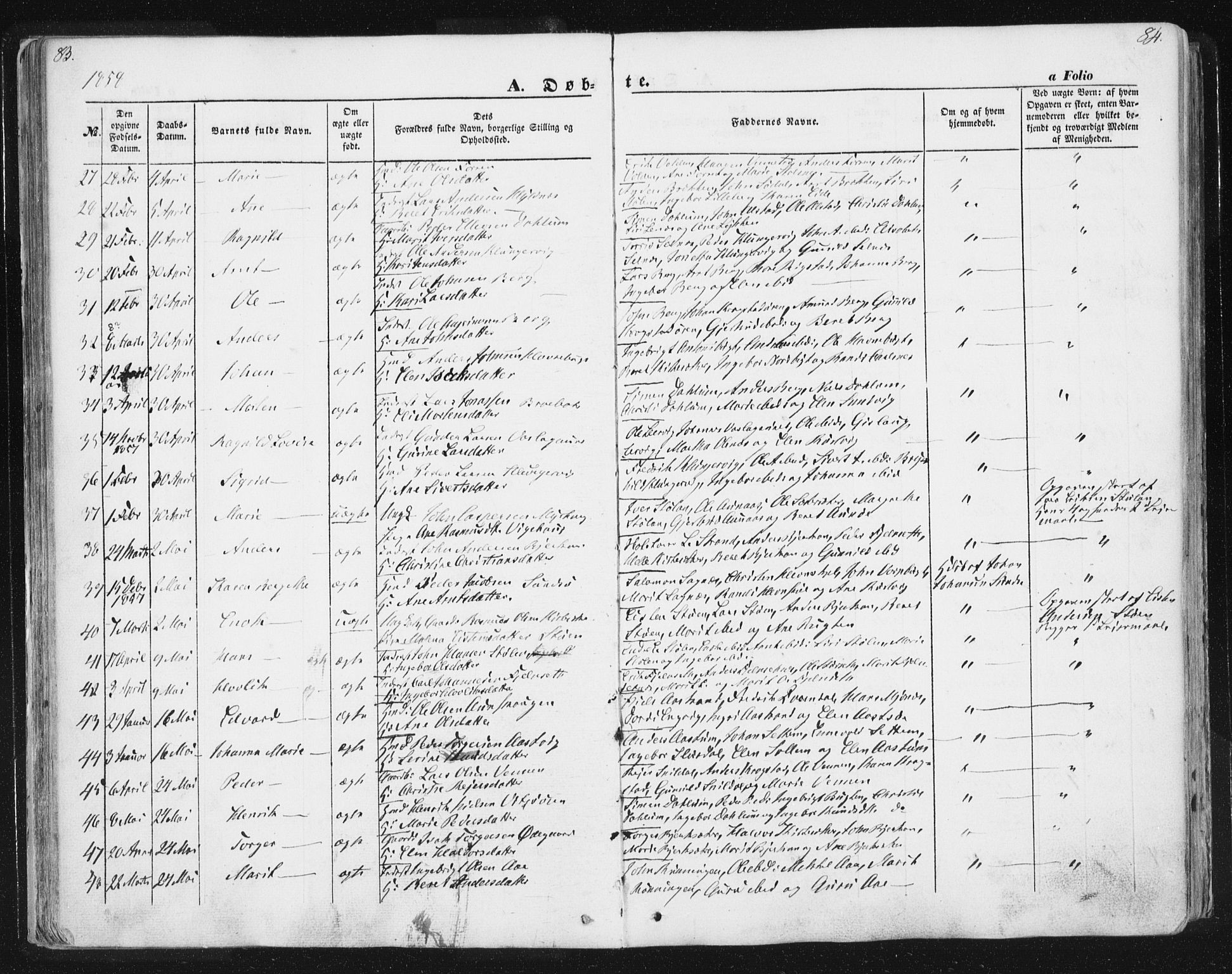 Ministerialprotokoller, klokkerbøker og fødselsregistre - Sør-Trøndelag, SAT/A-1456/630/L0494: Ministerialbok nr. 630A07, 1852-1868, s. 83-84