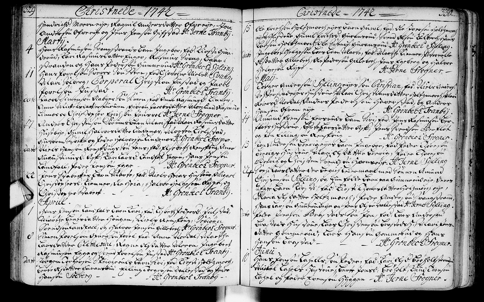 Lier kirkebøker, AV/SAKO-A-230/F/Fa/L0003: Ministerialbok nr. I 3, 1727-1748, s. 329-330