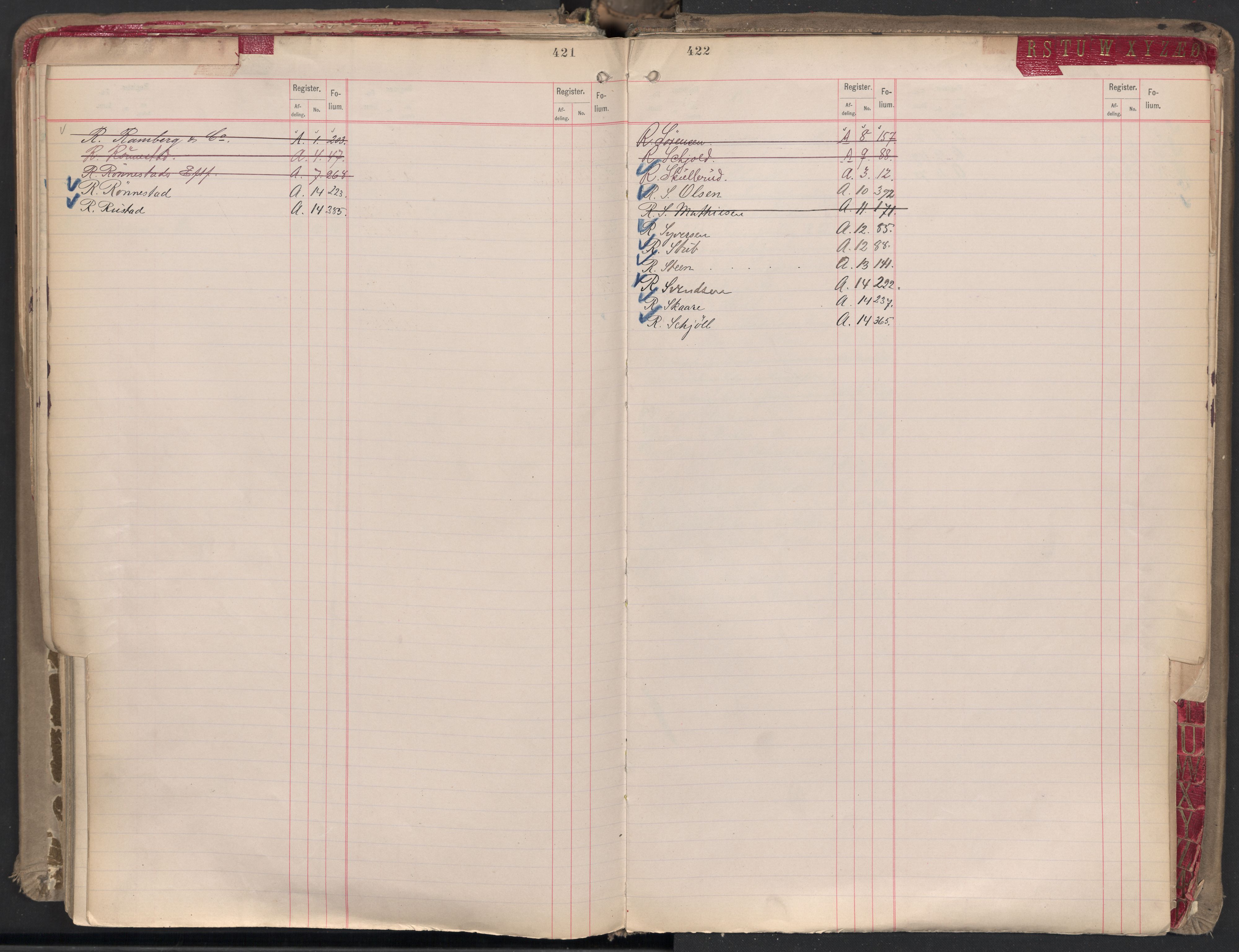 Oslo byfogd avd. II, AV/SAO-A-10942/G/Ga/Gaa/L0001: Firmaregister: A 1-15, B 1-4, C 1, 1890, s. 421-422