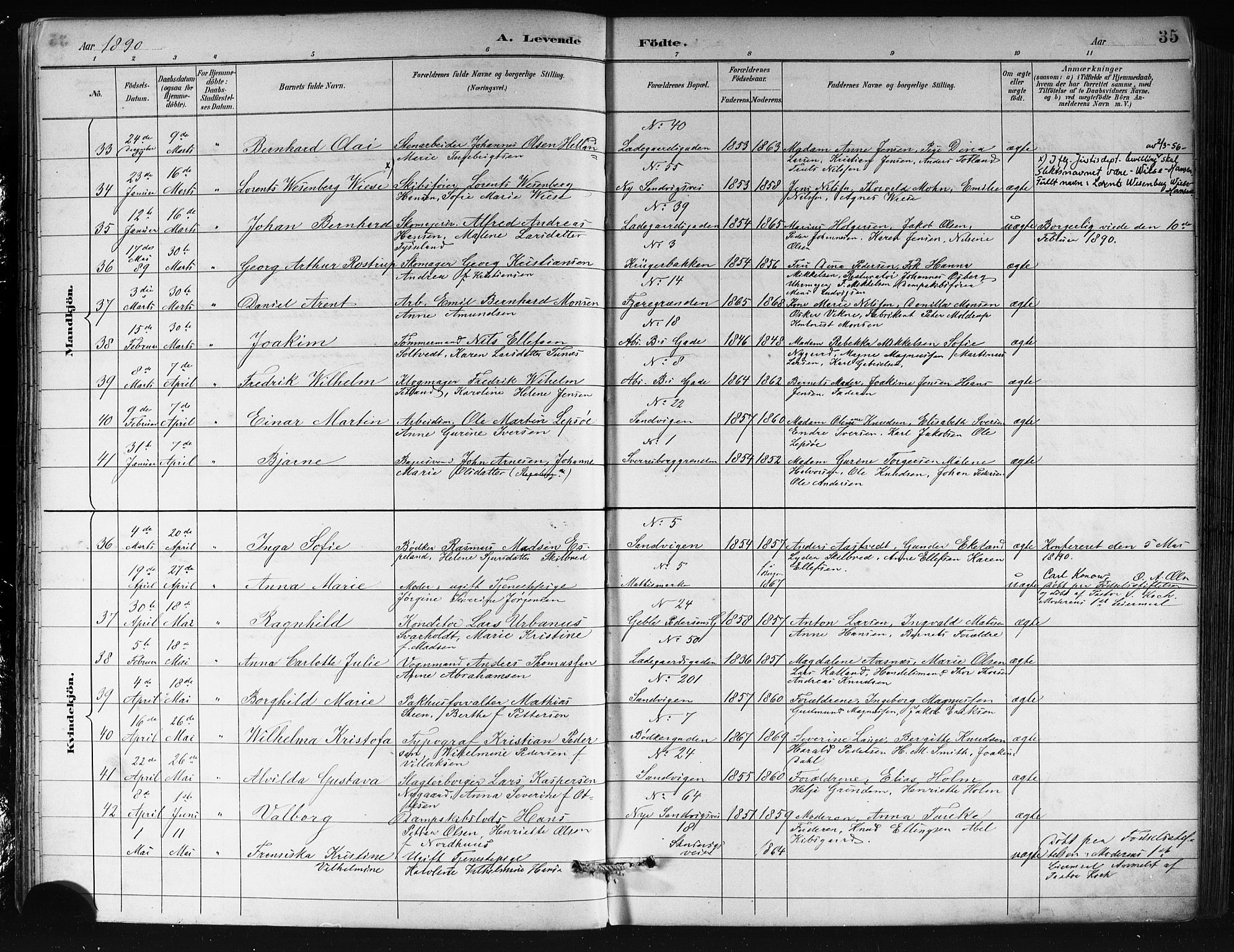 Sandviken Sokneprestembete, AV/SAB-A-77601/H/Hb/L0002: Klokkerbok nr. A 3, 1888-1902, s. 35