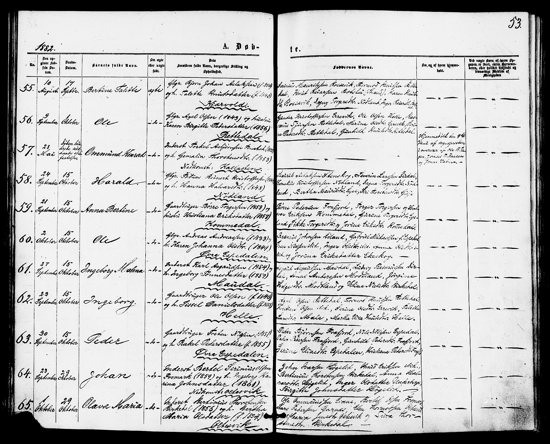Høgsfjord sokneprestkontor, AV/SAST-A-101624/H/Ha/Haa/L0004: Ministerialbok nr. A 4, 1876-1884, s. 53