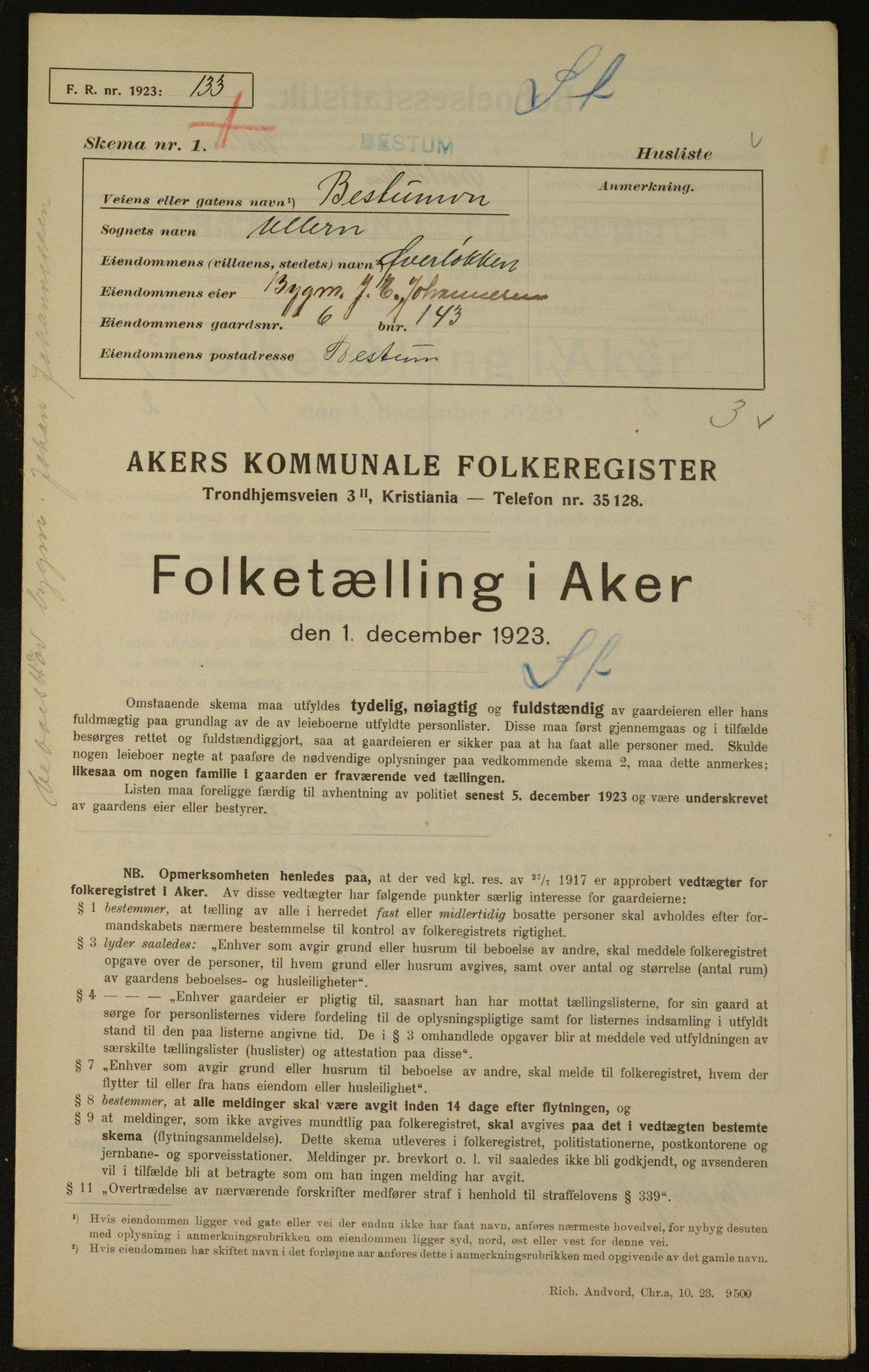 , Kommunal folketelling 1.12.1923 for Aker, 1923, s. 751