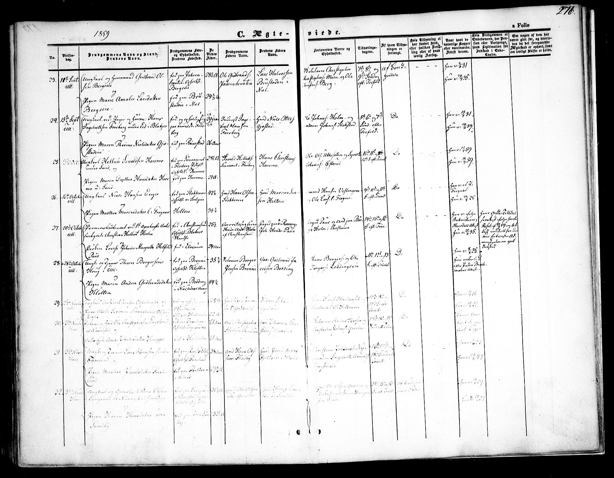 Ullensaker prestekontor Kirkebøker, AV/SAO-A-10236a/F/Fa/L0015.a: Ministerialbok nr. I 15A, 1851-1862, s. 276