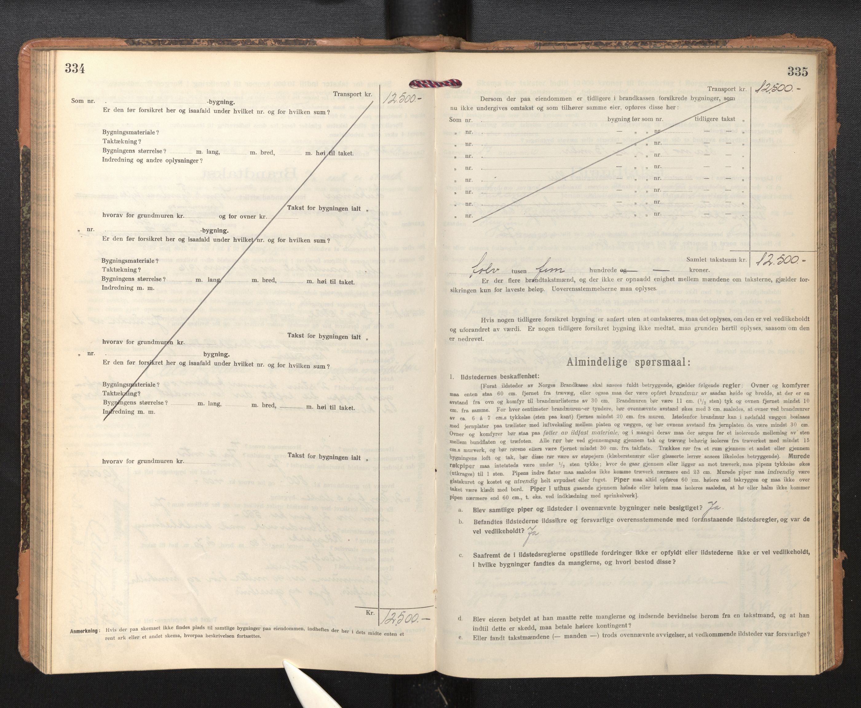 Lensmannen i Leikanger, SAB/A-29201/0012/L0006: Branntakstprotokoll, skjematakst, 1920-1926, s. 334-335
