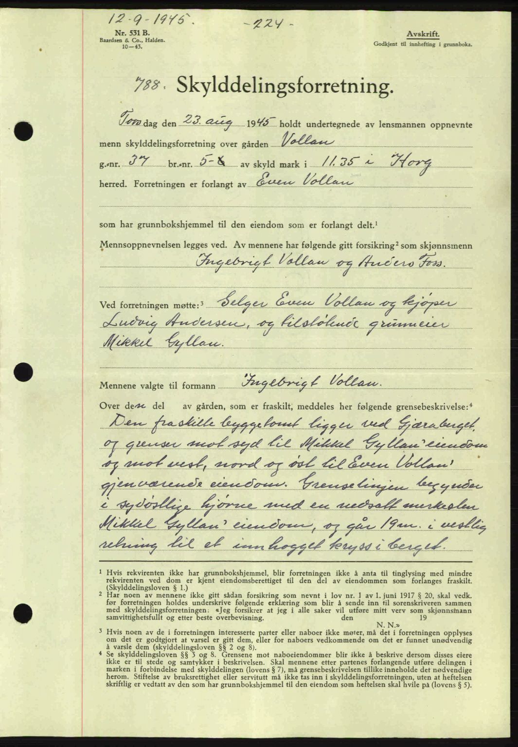 Gauldal sorenskriveri, SAT/A-0014/1/2/2C: Pantebok nr. A1a, 1945-1945, Dagboknr: 788/1945