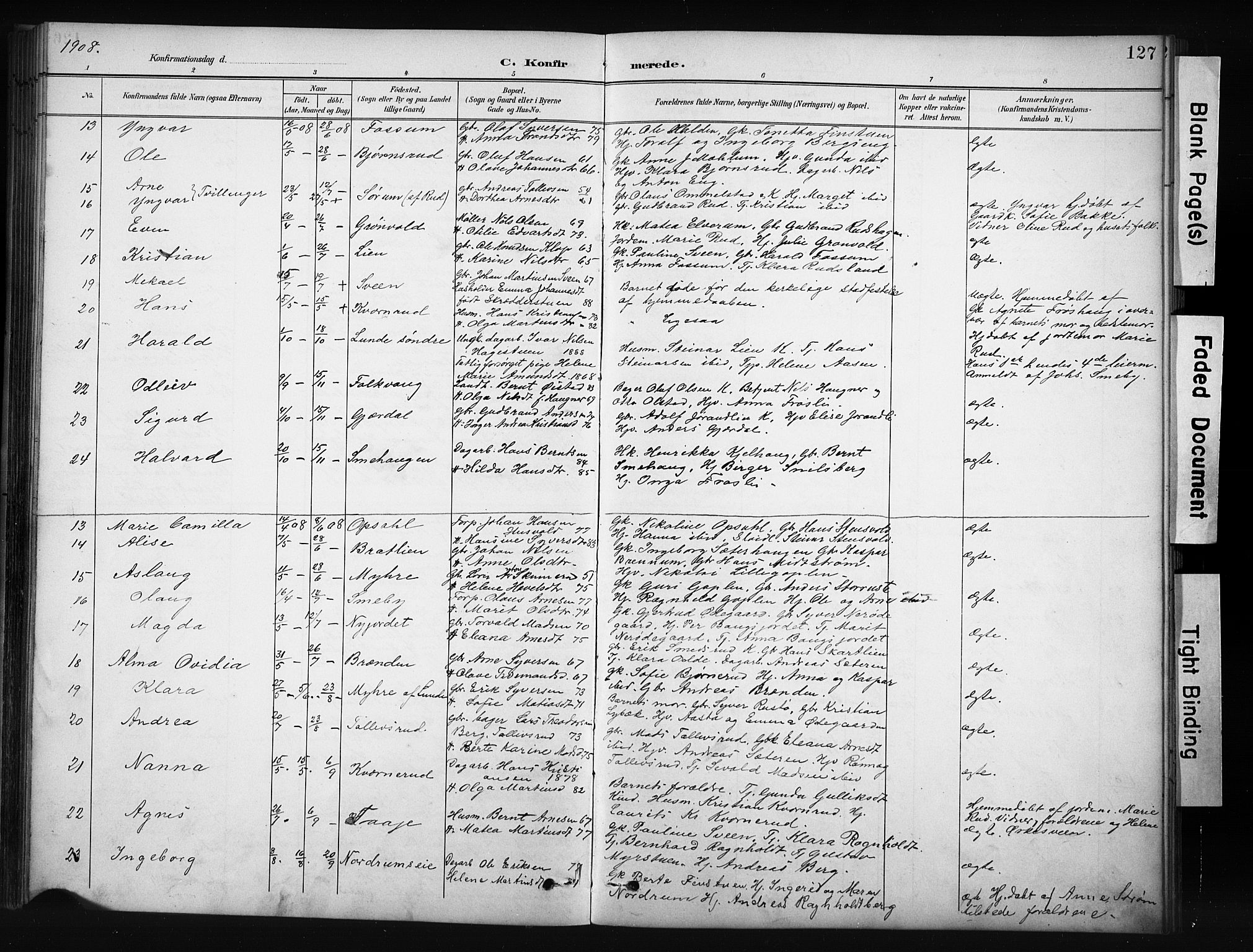 Nordre Land prestekontor, SAH/PREST-124/H/Ha/Hab/L0012: Klokkerbok nr. 12, 1891-1909, s. 127