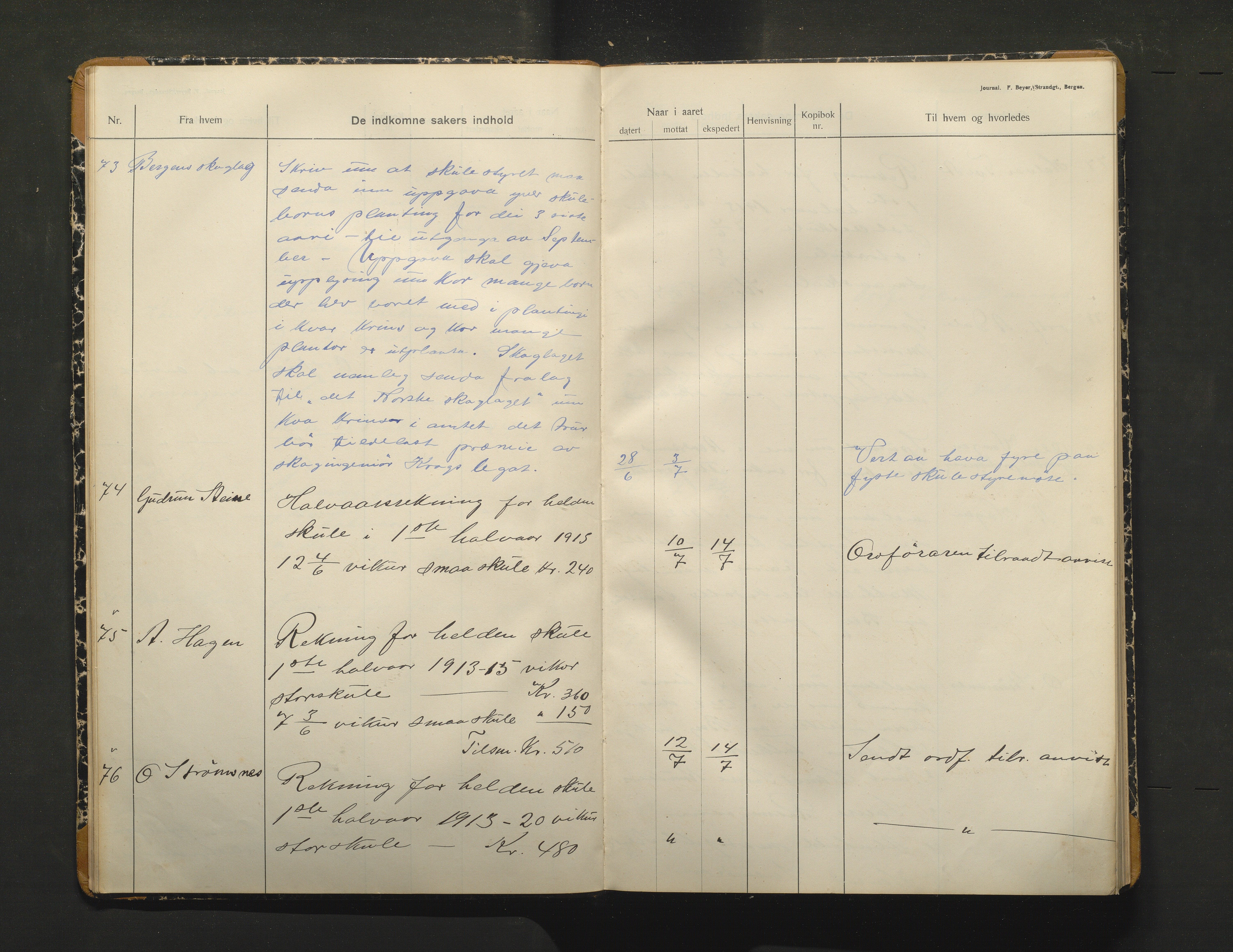 Alversund kommune. Skulestyret, IKAH/1257-211/C/Ca/L0003: Brevjournal for Alversund skulestyre, 1913-1915