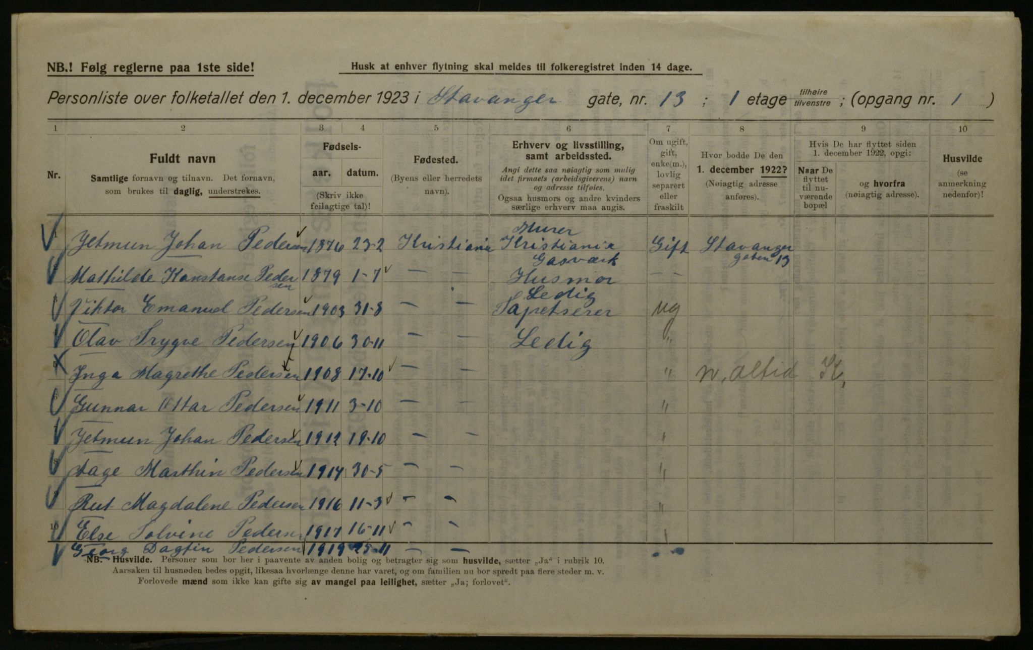 OBA, Kommunal folketelling 1.12.1923 for Kristiania, 1923, s. 111407