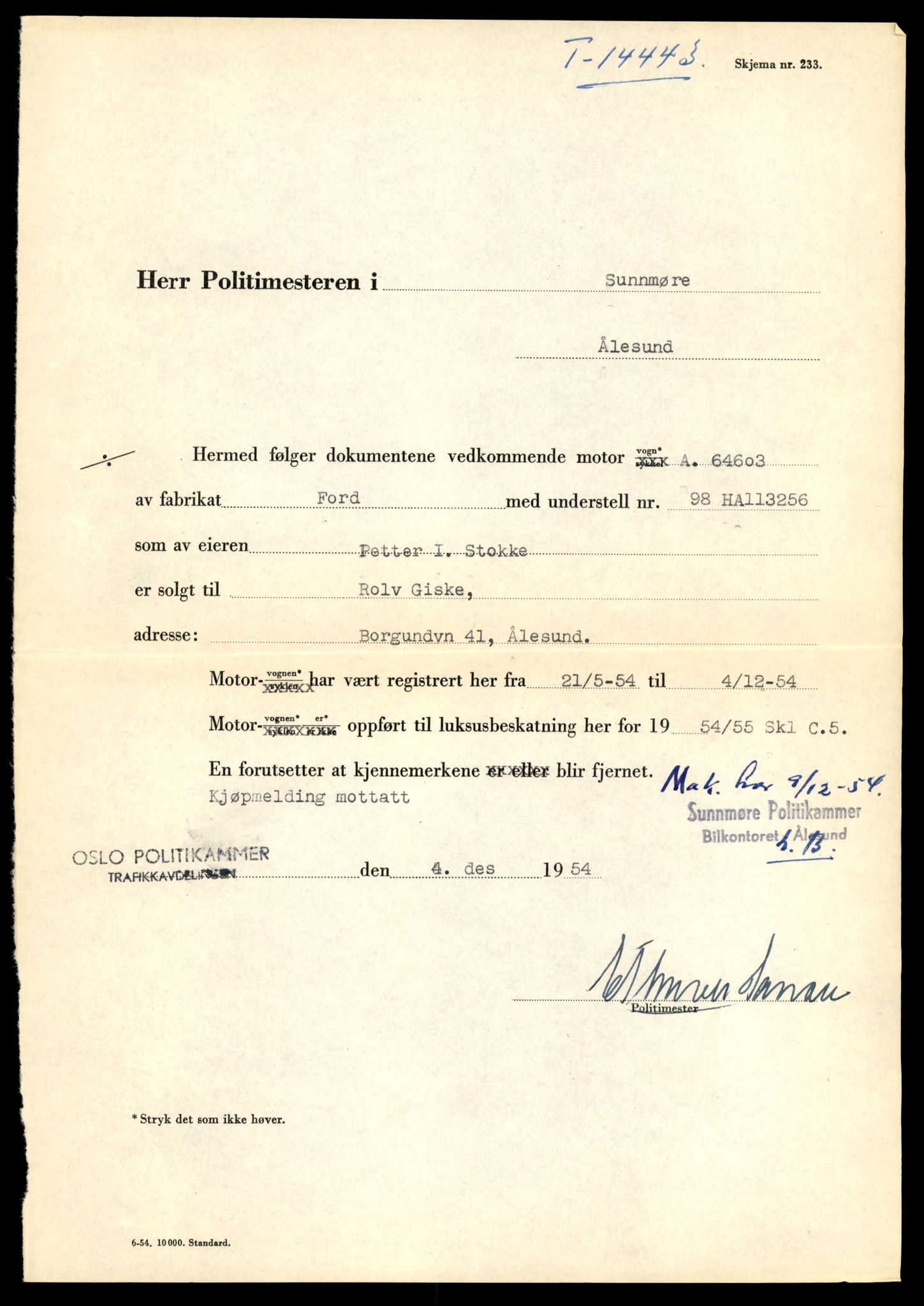 Møre og Romsdal vegkontor - Ålesund trafikkstasjon, AV/SAT-A-4099/F/Fe/L0045: Registreringskort for kjøretøy T 14320 - T 14444, 1927-1998, s. 3246