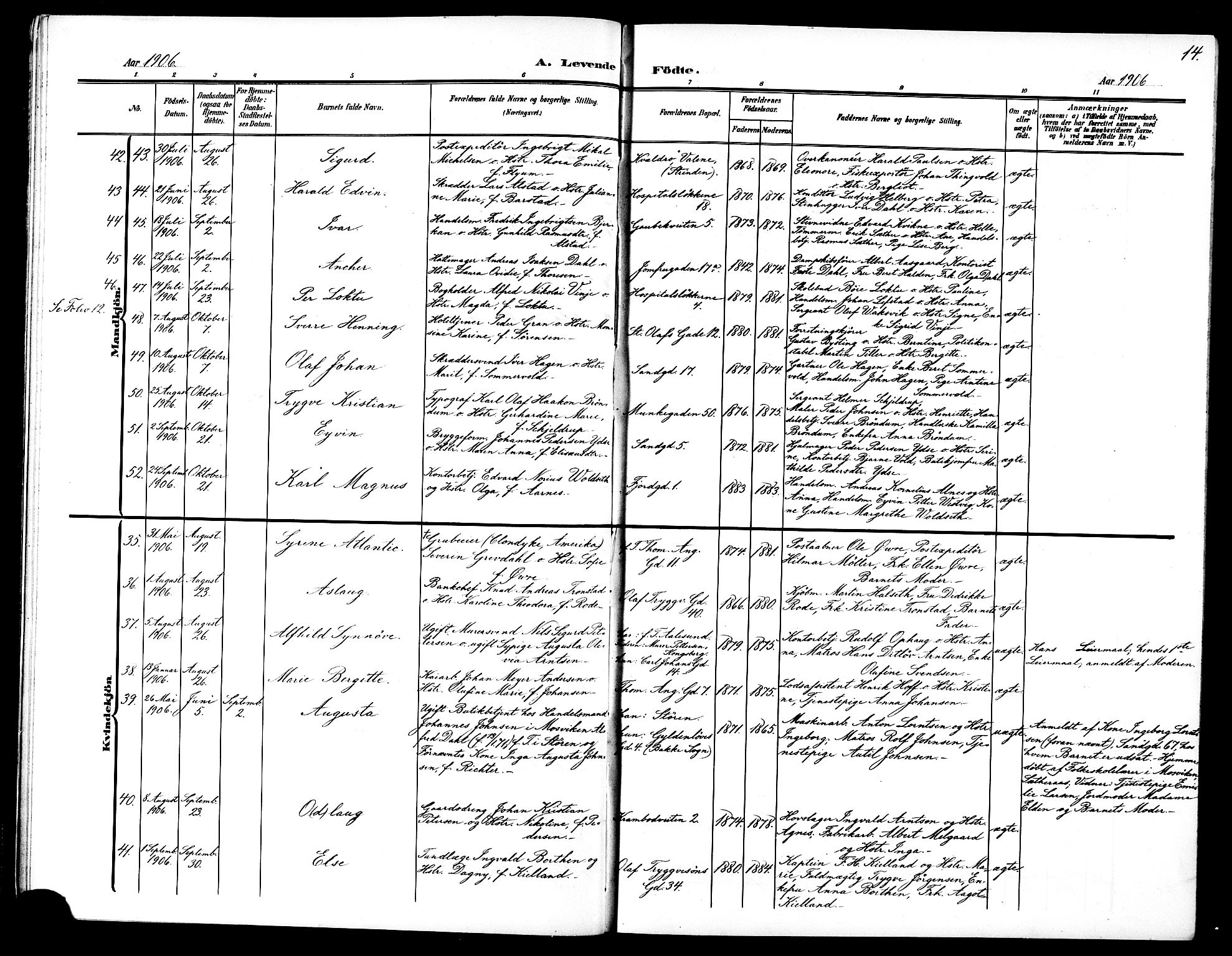 Ministerialprotokoller, klokkerbøker og fødselsregistre - Sør-Trøndelag, AV/SAT-A-1456/602/L0146: Klokkerbok nr. 602C14, 1904-1914, s. 14