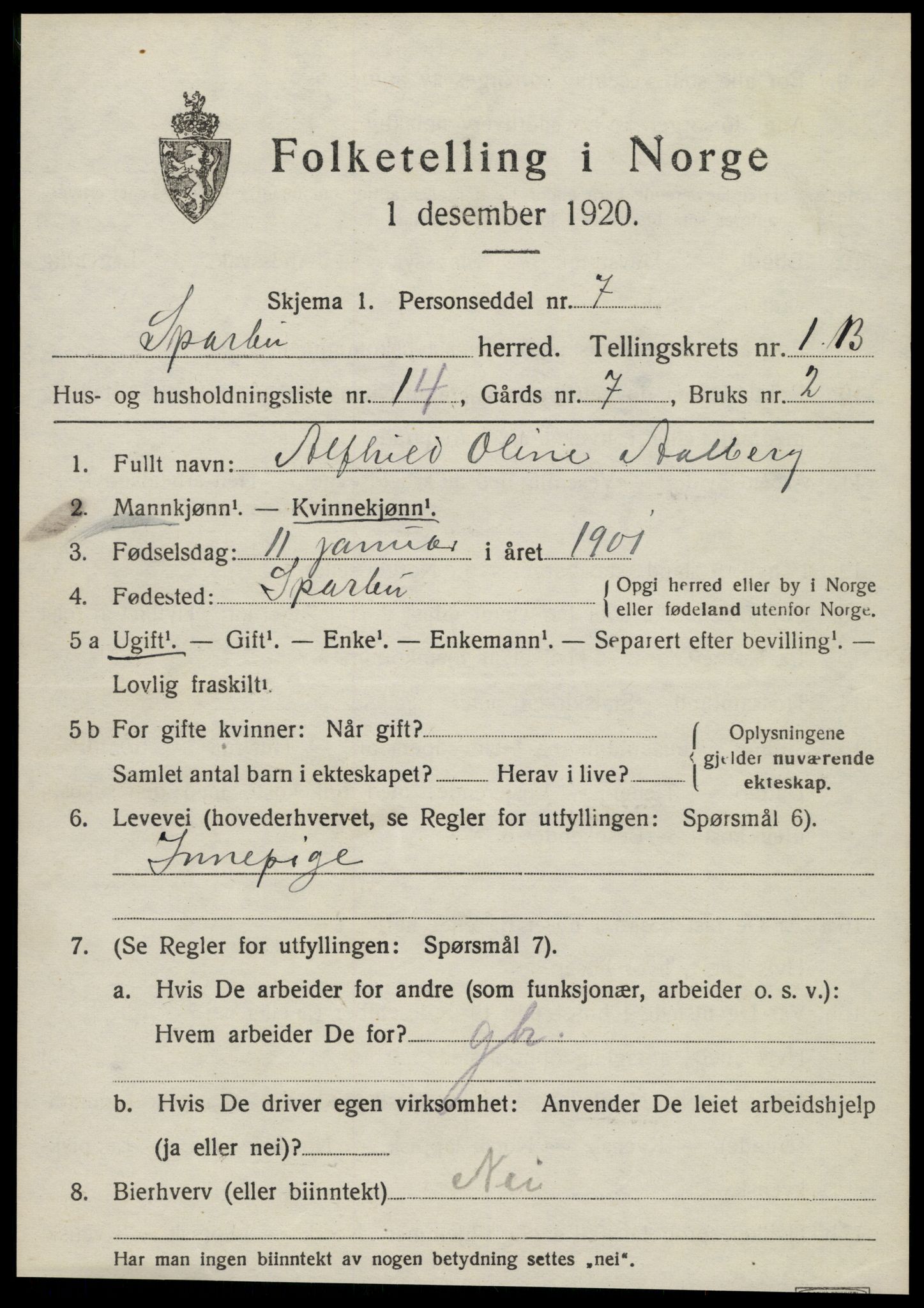 SAT, Folketelling 1920 for 1731 Sparbu herred, 1920, s. 2125