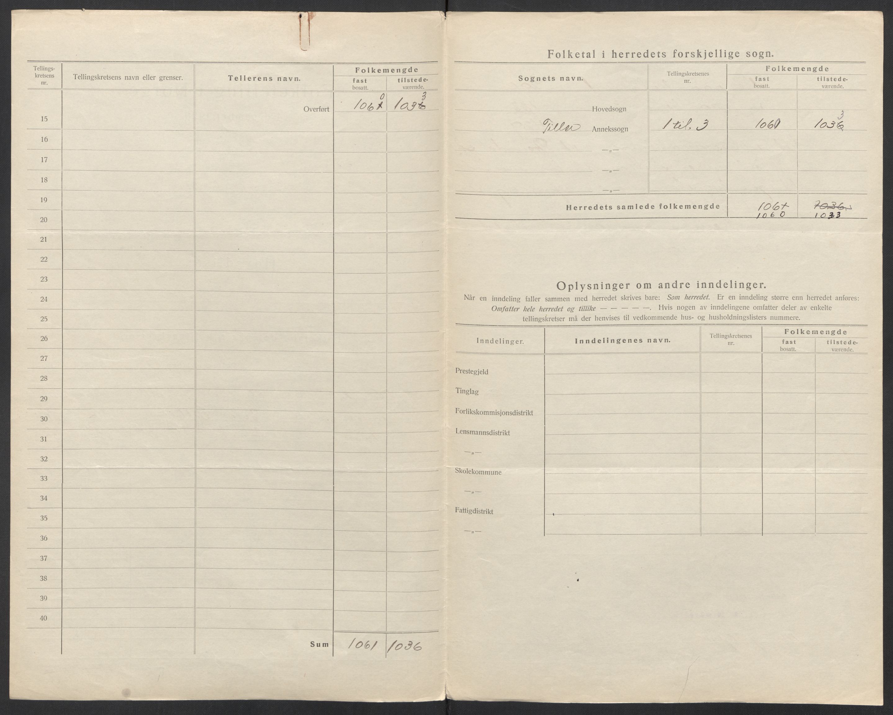 SAT, Folketelling 1920 for 1661 Tiller herred, 1920, s. 4