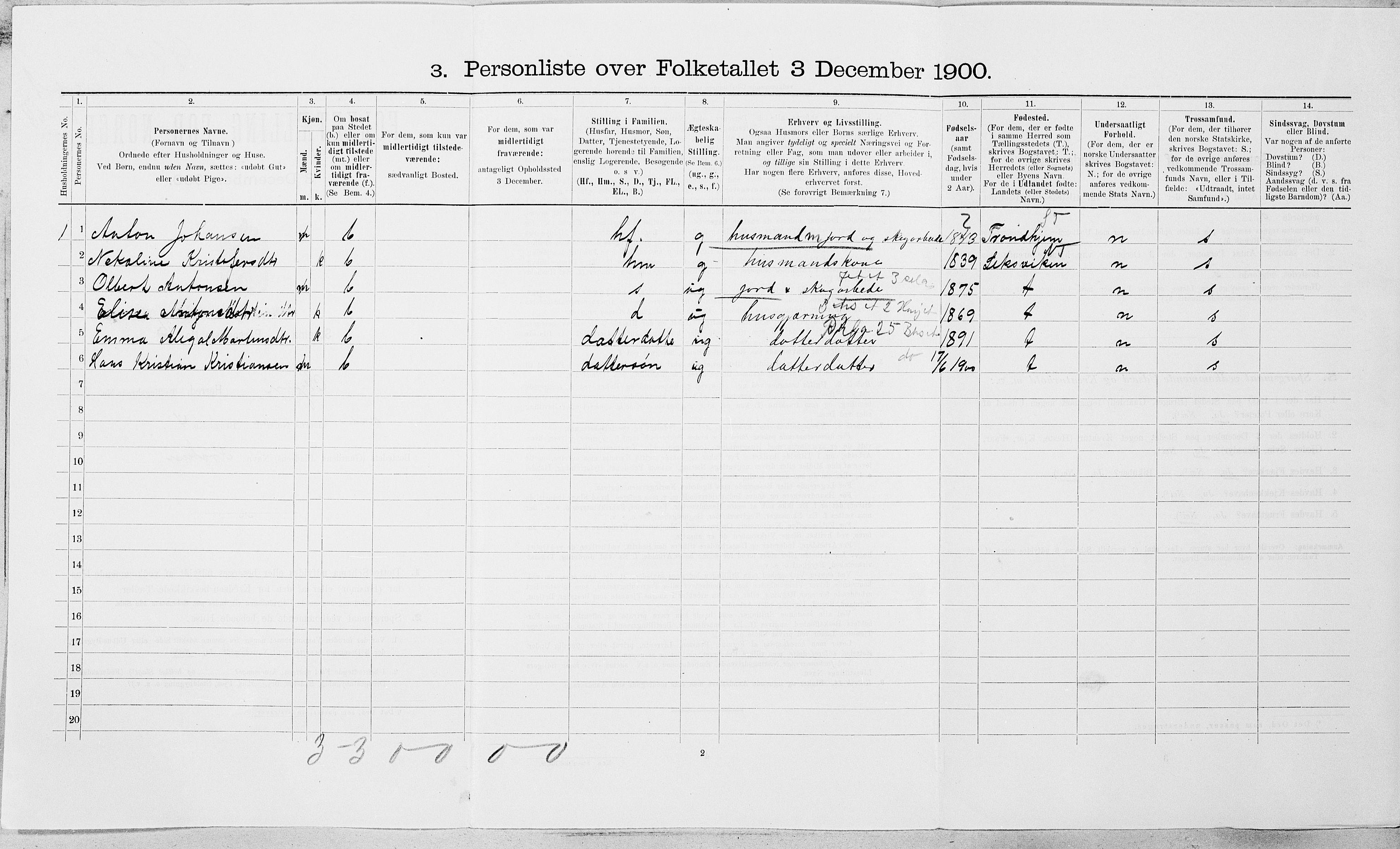 SAT, Folketelling 1900 for 1626 Stjørna herred, 1900, s. 479