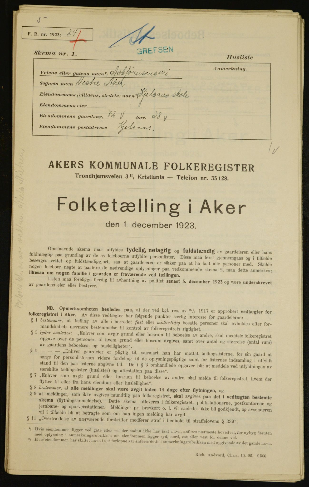 , Kommunal folketelling 1.12.1923 for Aker, 1923, s. 7597