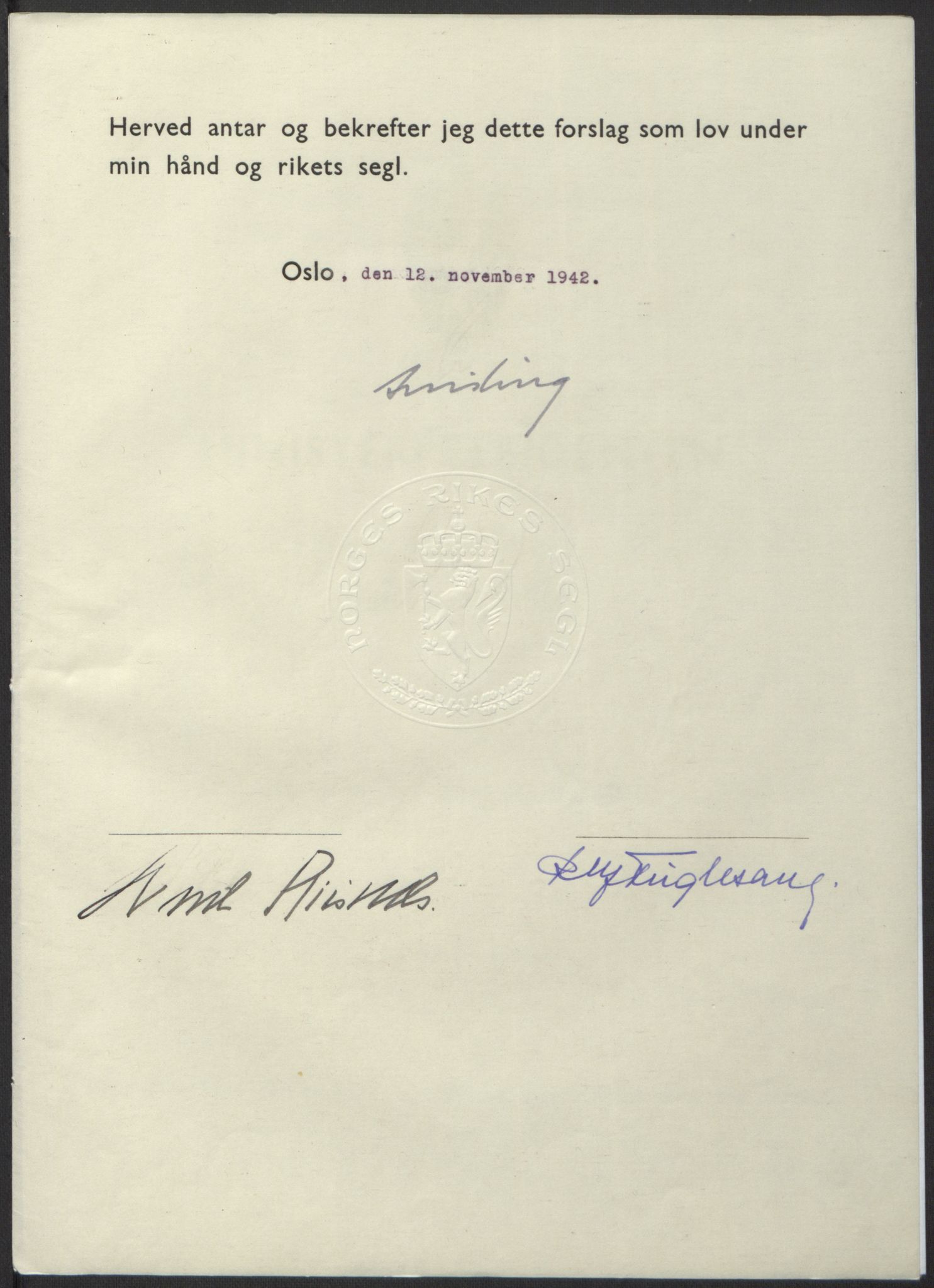 NS-administrasjonen 1940-1945 (Statsrådsekretariatet, de kommisariske statsråder mm), AV/RA-S-4279/D/Db/L0098: Lover II, 1942, s. 511