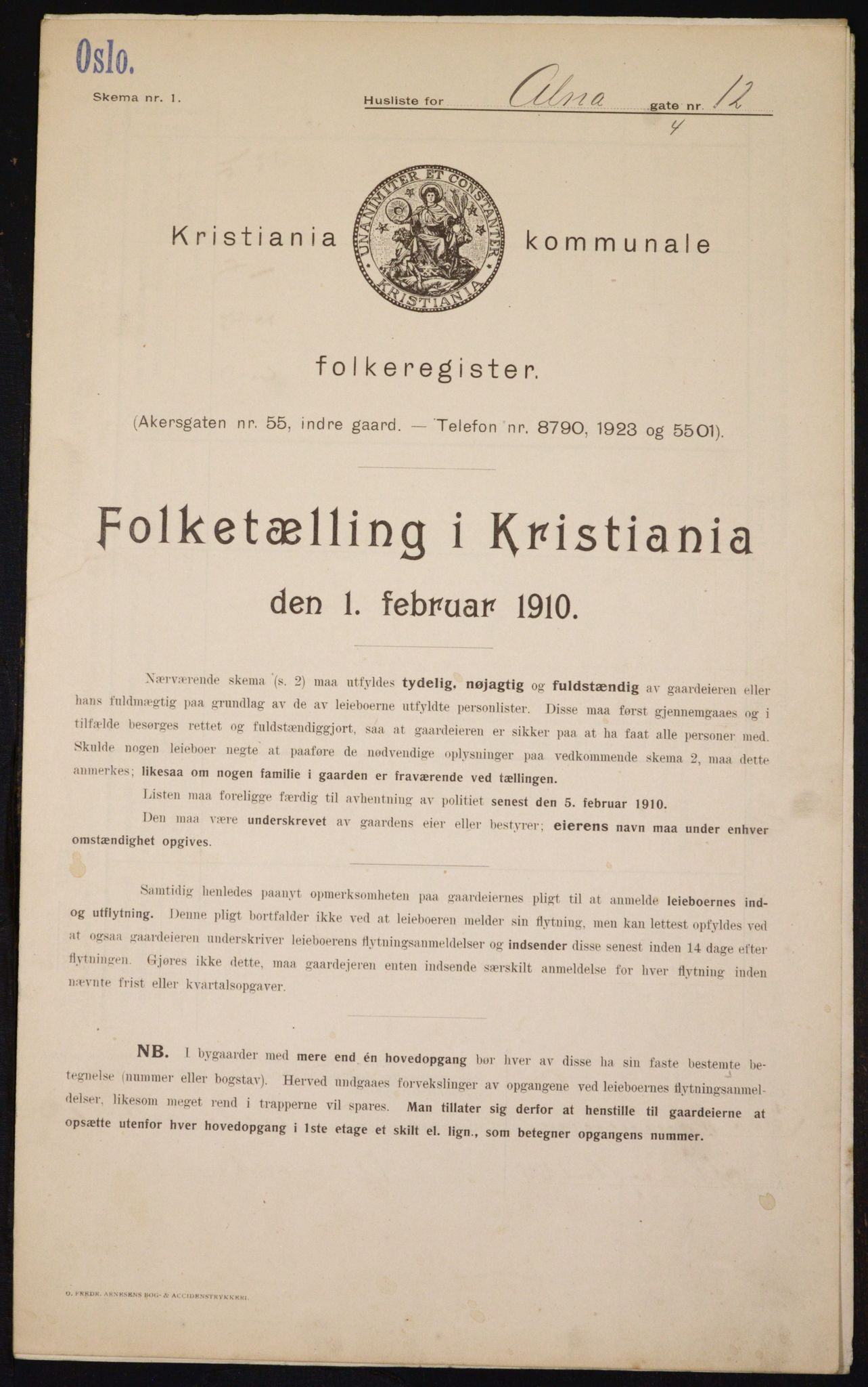 OBA, Kommunal folketelling 1.2.1910 for Kristiania, 1910, s. 1179