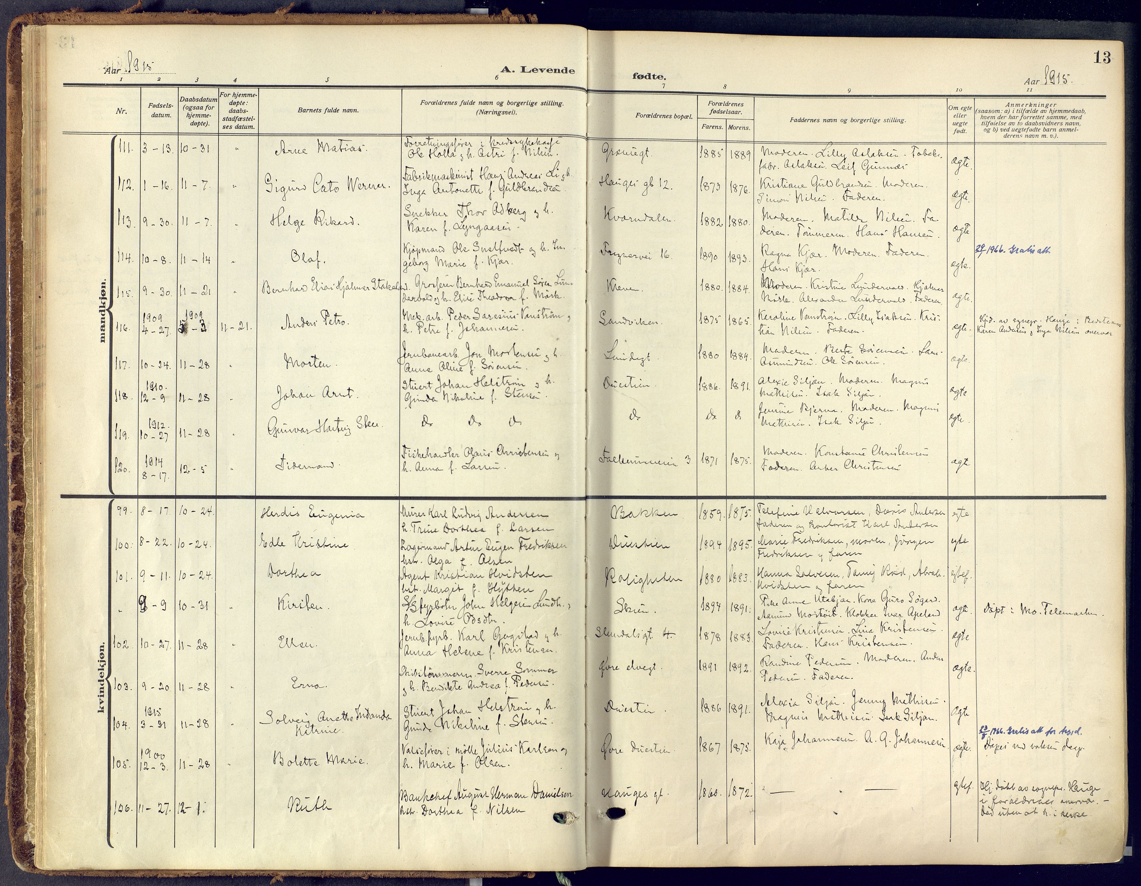 Skien kirkebøker, SAKO/A-302/F/Fa/L0013: Ministerialbok nr. 13, 1915-1921, s. 13