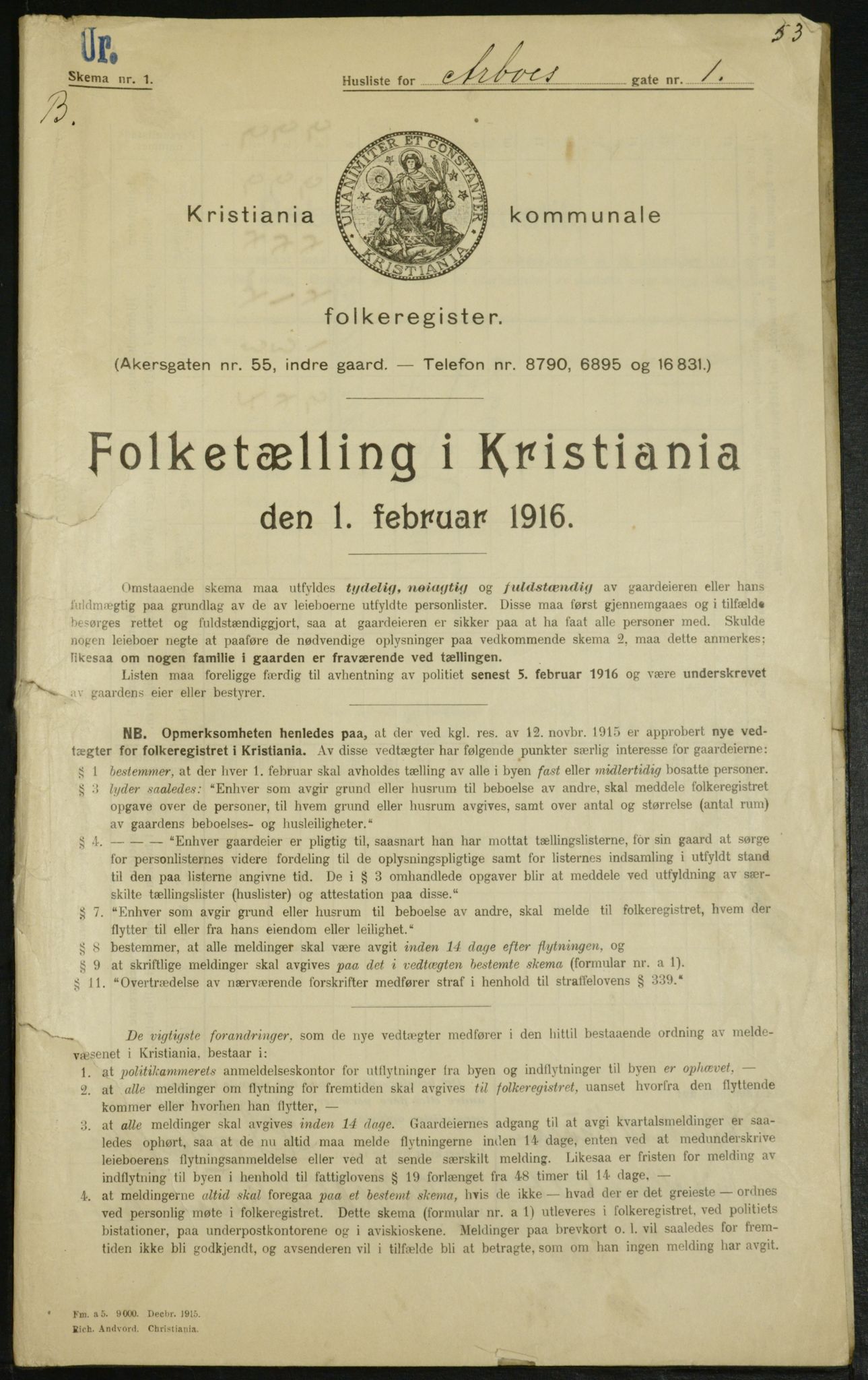 OBA, Kommunal folketelling 1.2.1916 for Kristiania, 1916, s. 1665
