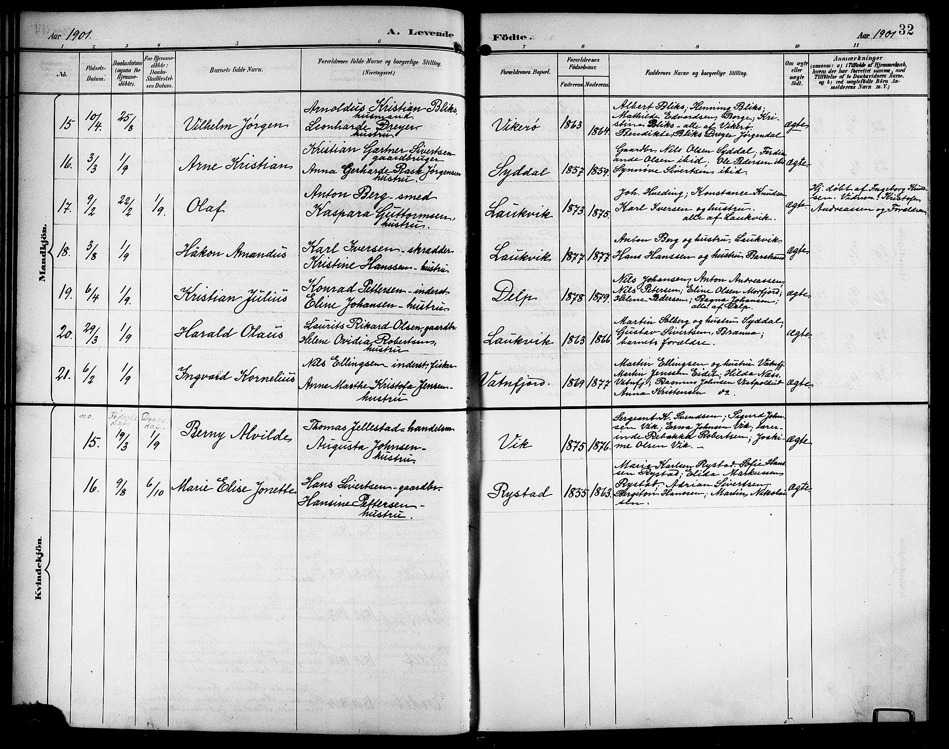 Ministerialprotokoller, klokkerbøker og fødselsregistre - Nordland, AV/SAT-A-1459/876/L1105: Klokkerbok nr. 876C04, 1896-1914, s. 32