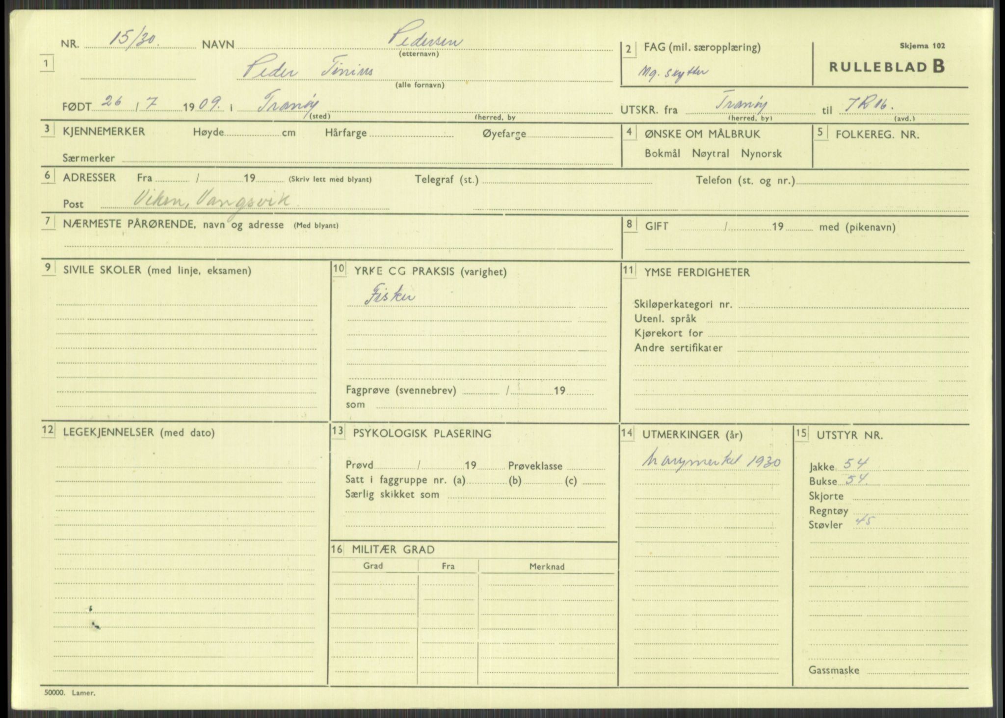 Forsvaret, Troms infanteriregiment nr. 16, AV/RA-RAFA-3146/P/Pa/L0014: Rulleblad for regimentets menige mannskaper, årsklasse 1930, 1930, s. 873