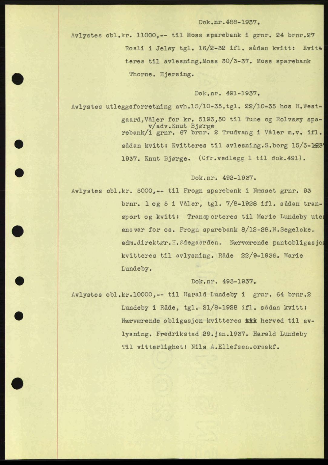 Moss sorenskriveri, SAO/A-10168: Pantebok nr. B3, 1937-1937, Dagboknr: 488/1937