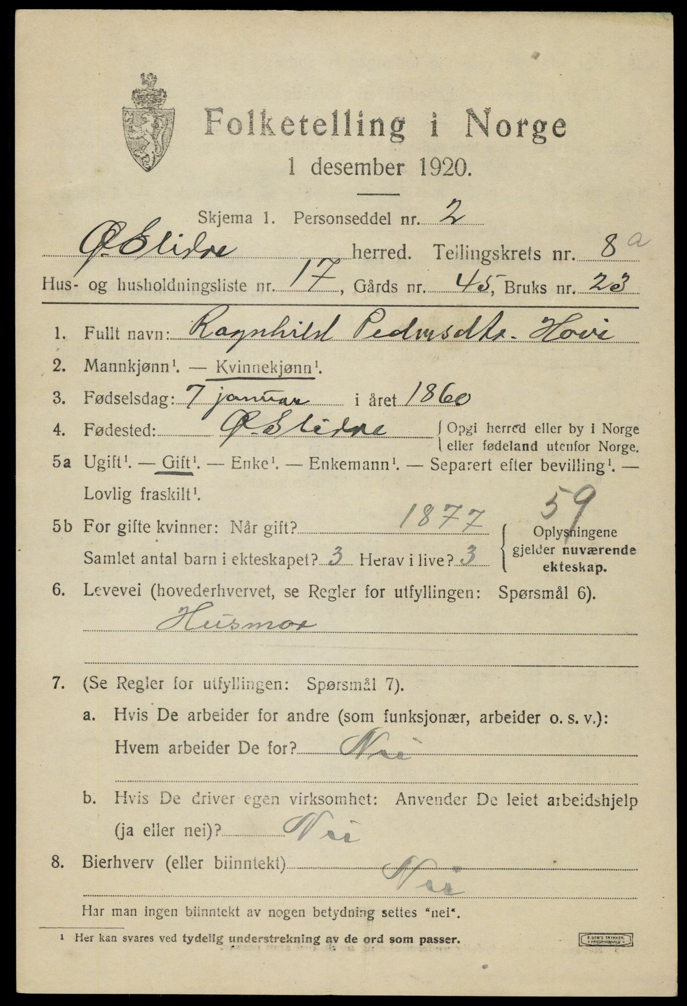 SAH, Folketelling 1920 for 0544 Øystre Slidre herred, 1920, s. 4945