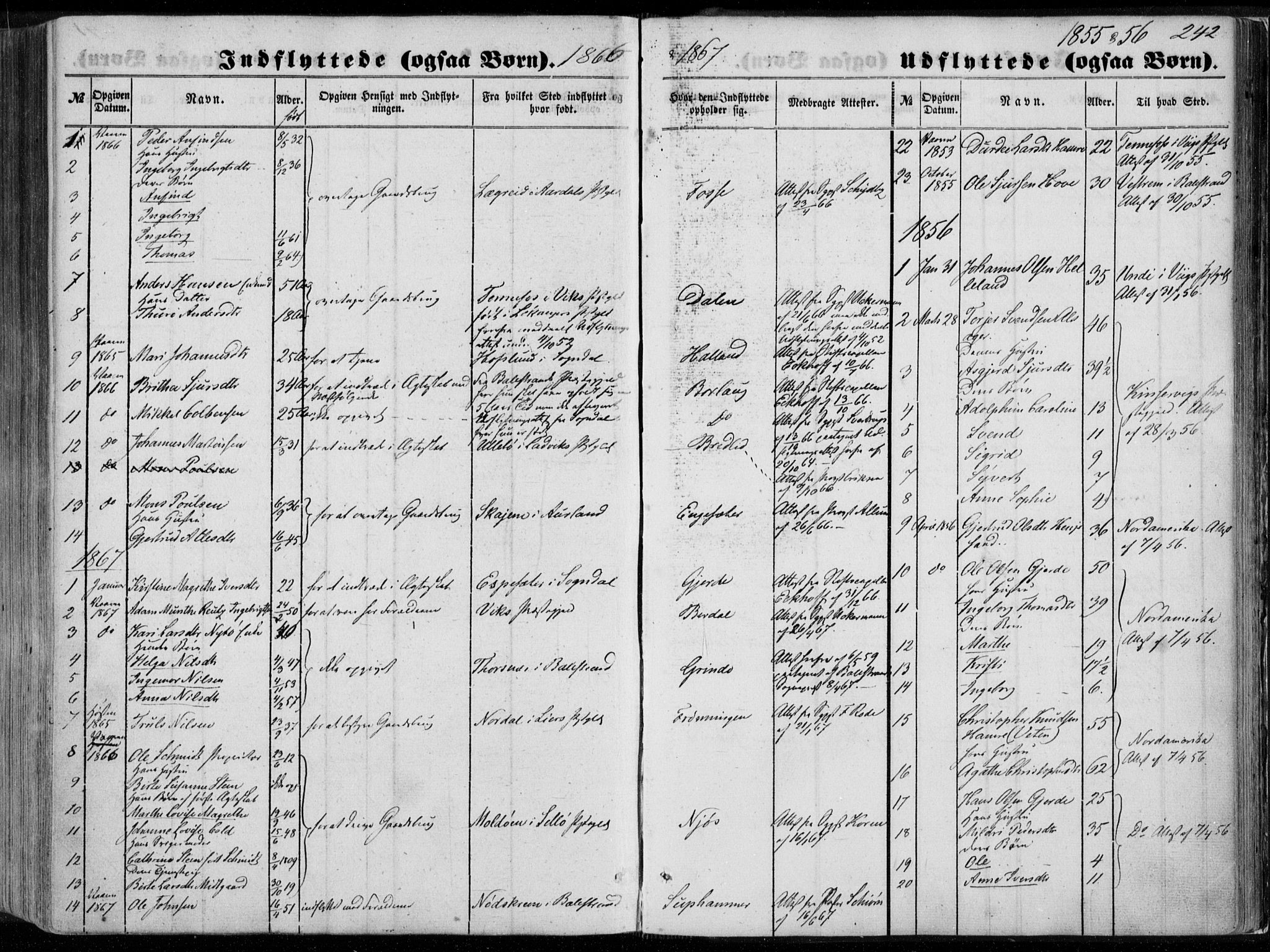 Leikanger sokneprestembete, AV/SAB-A-81001/H/Haa/Haaa/L0008: Ministerialbok nr. A 8, 1852-1868, s. 242
