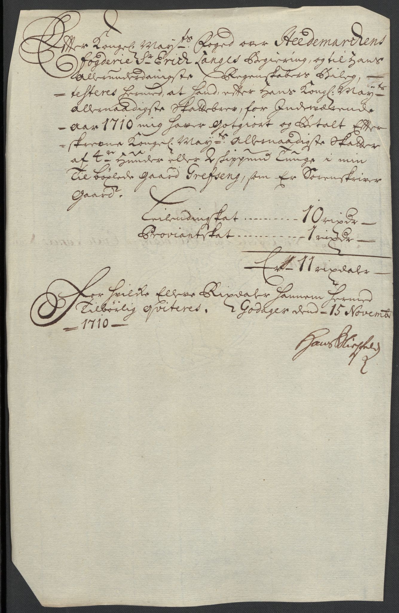 Rentekammeret inntil 1814, Reviderte regnskaper, Fogderegnskap, RA/EA-4092/R16/L1046: Fogderegnskap Hedmark, 1710, s. 304