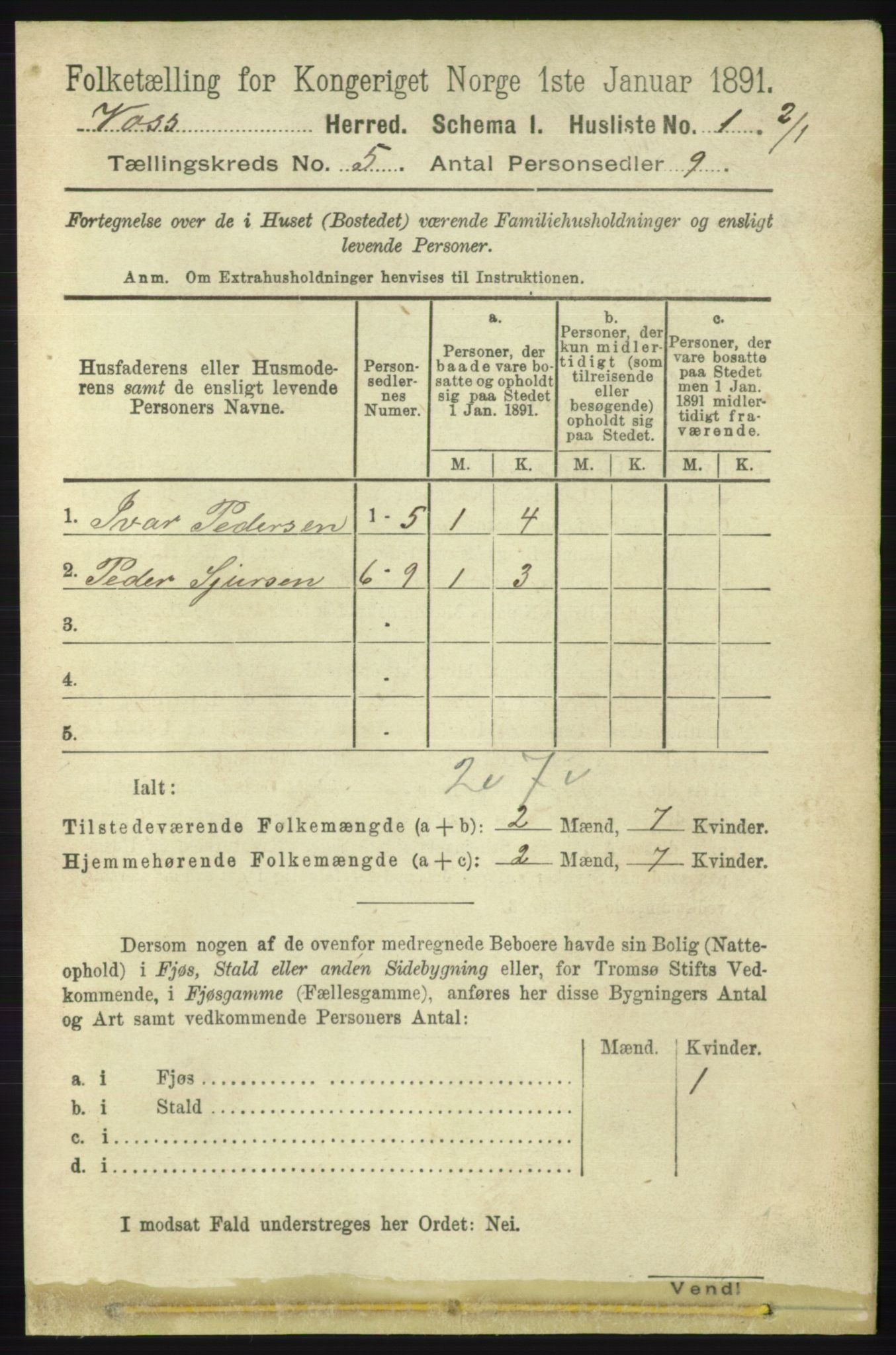 RA, Folketelling 1891 for 1235 Voss herred, 1891, s. 2613