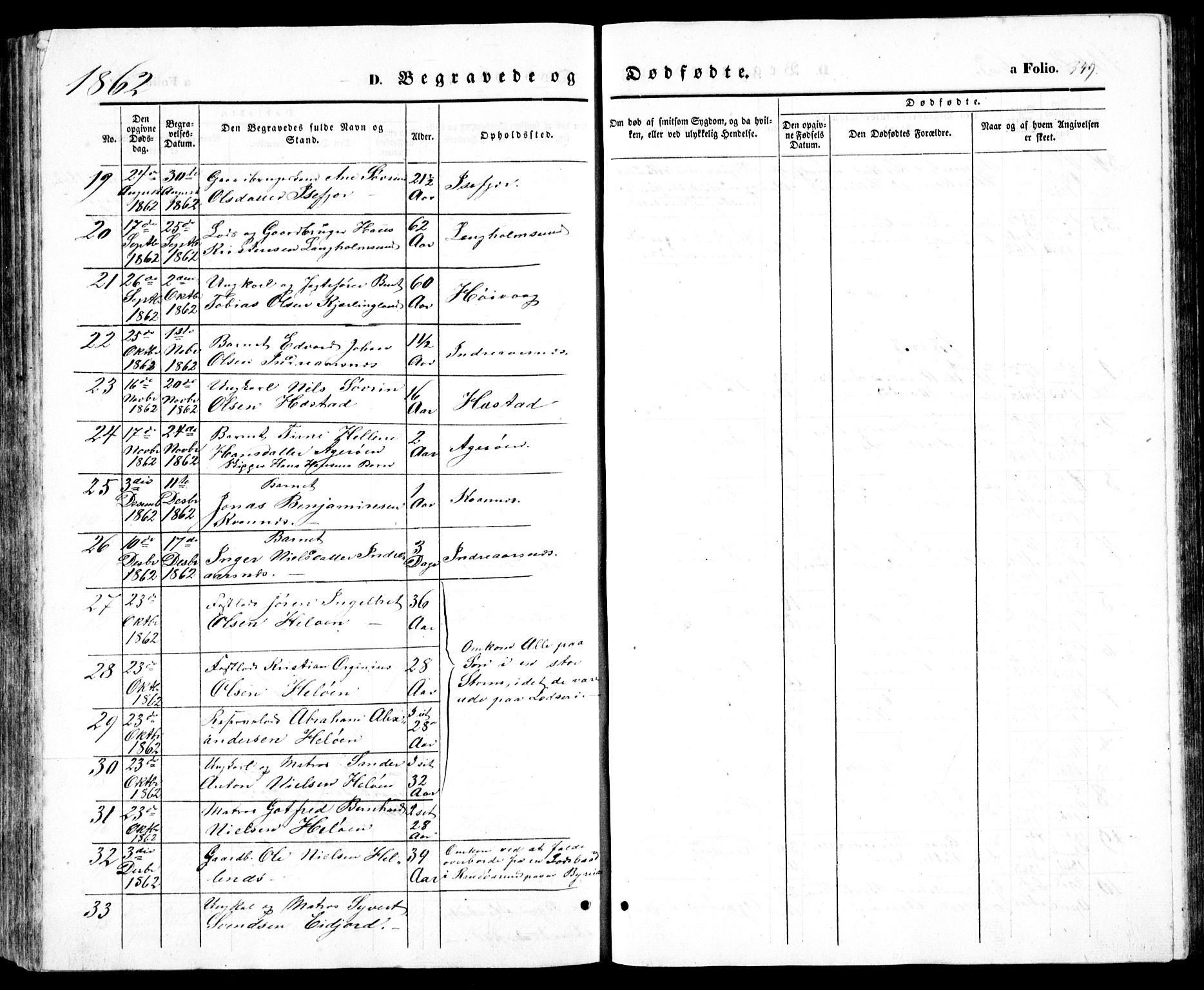 Høvåg sokneprestkontor, SAK/1111-0025/F/Fb/L0002: Klokkerbok nr. B 2, 1847-1869, s. 349