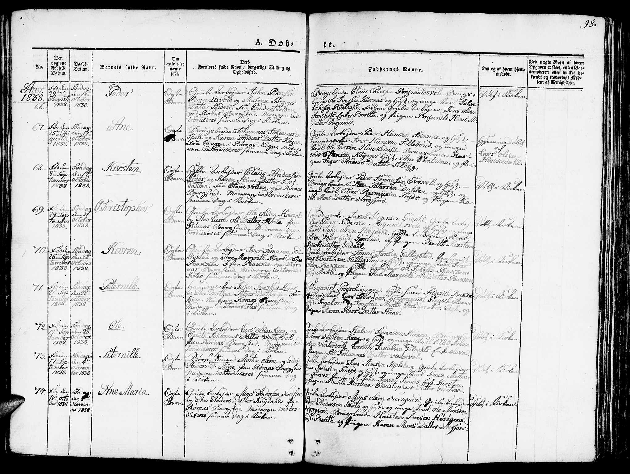 Ministerialprotokoller, klokkerbøker og fødselsregistre - Sør-Trøndelag, SAT/A-1456/681/L0938: Klokkerbok nr. 681C02, 1829-1879, s. 98