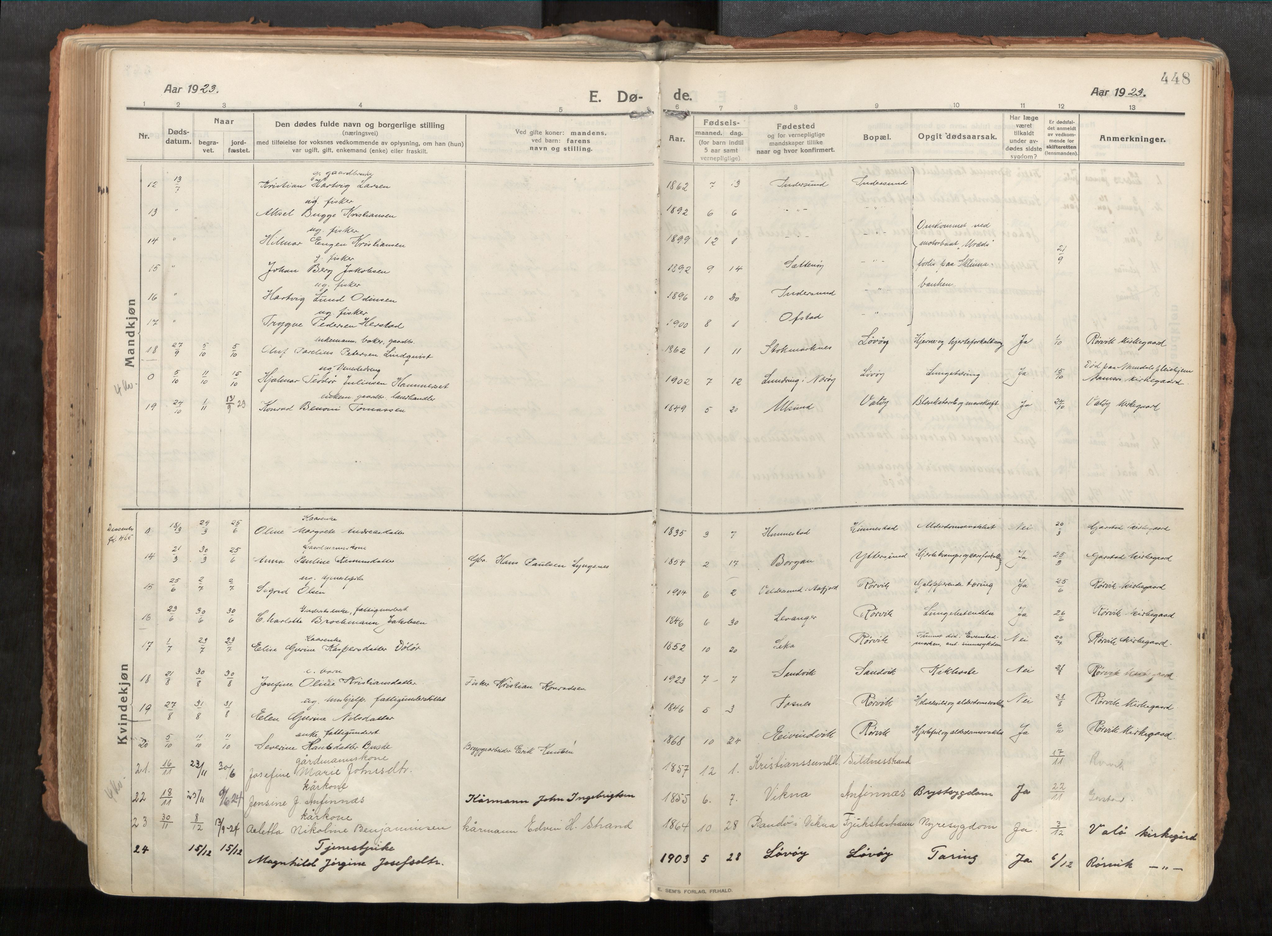 Vikna sokneprestkontor, AV/SAT-A-1173/1/I/I1/I1a/L0001: Ministerialbok nr. 1, 1913-1934, s. 448