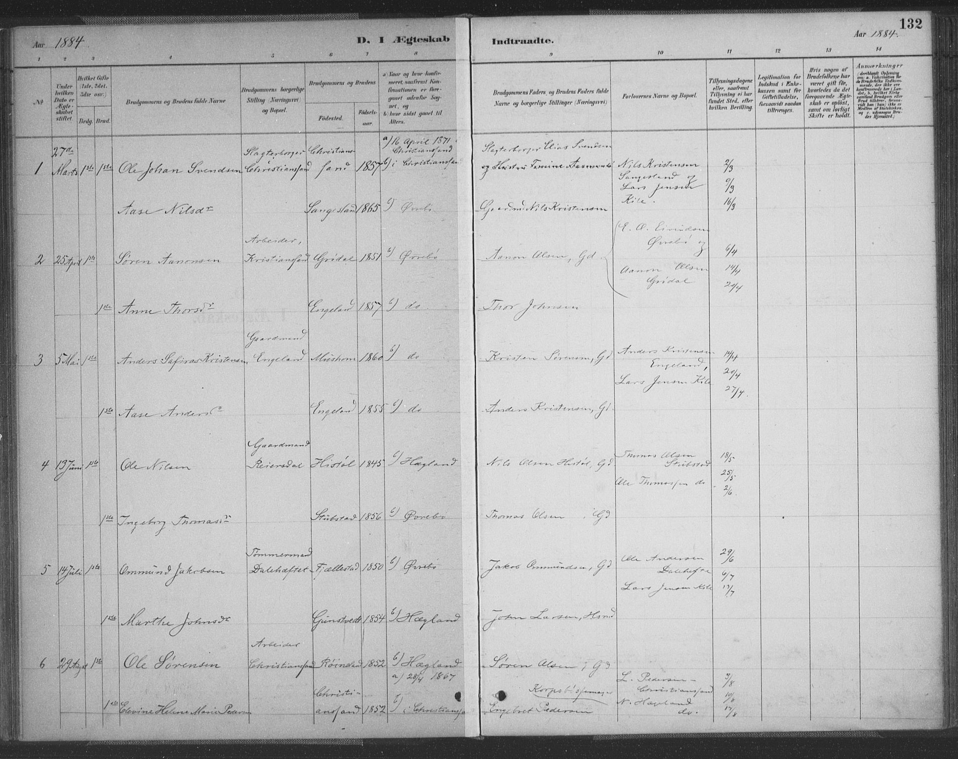 Vennesla sokneprestkontor, SAK/1111-0045/Fa/Fac/L0009: Ministerialbok nr. A 9, 1884-1901, s. 132