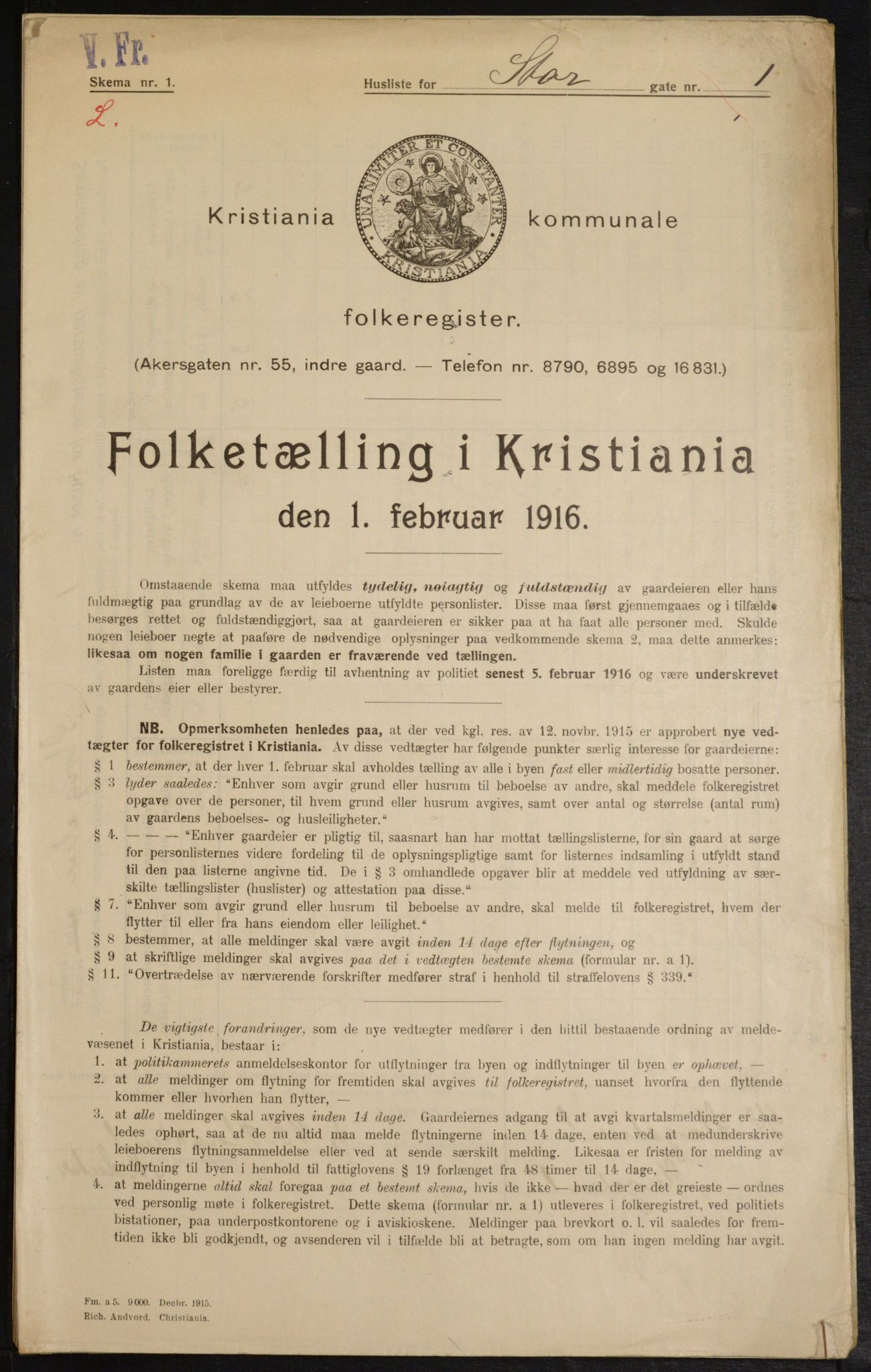 OBA, Kommunal folketelling 1.2.1916 for Kristiania, 1916, s. 105699