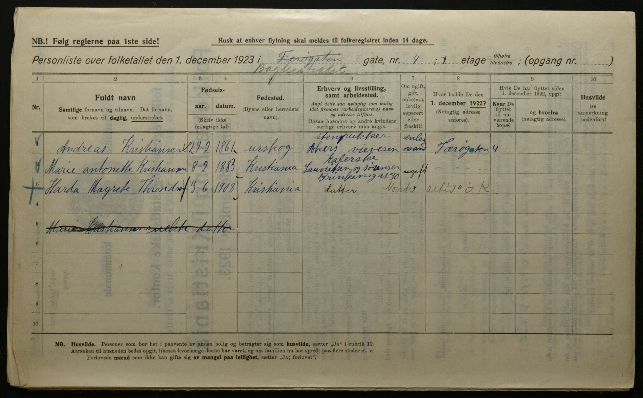 OBA, Kommunal folketelling 1.12.1923 for Kristiania, 1923, s. 3212