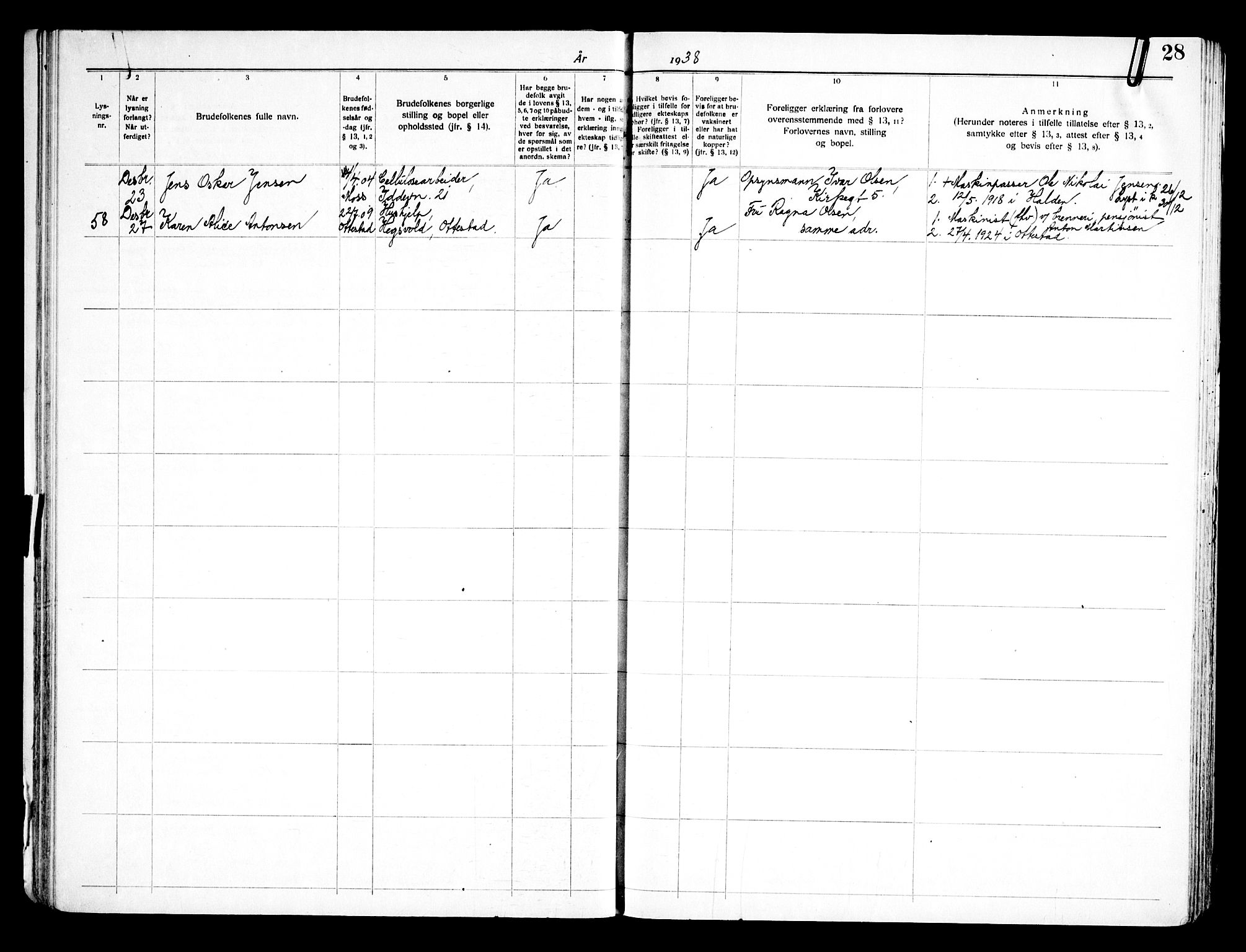 Halden prestekontor Kirkebøker, SAO/A-10909/H/Ha/L0002: Lysningsprotokoll nr. I 2, 1935-1949, s. 28