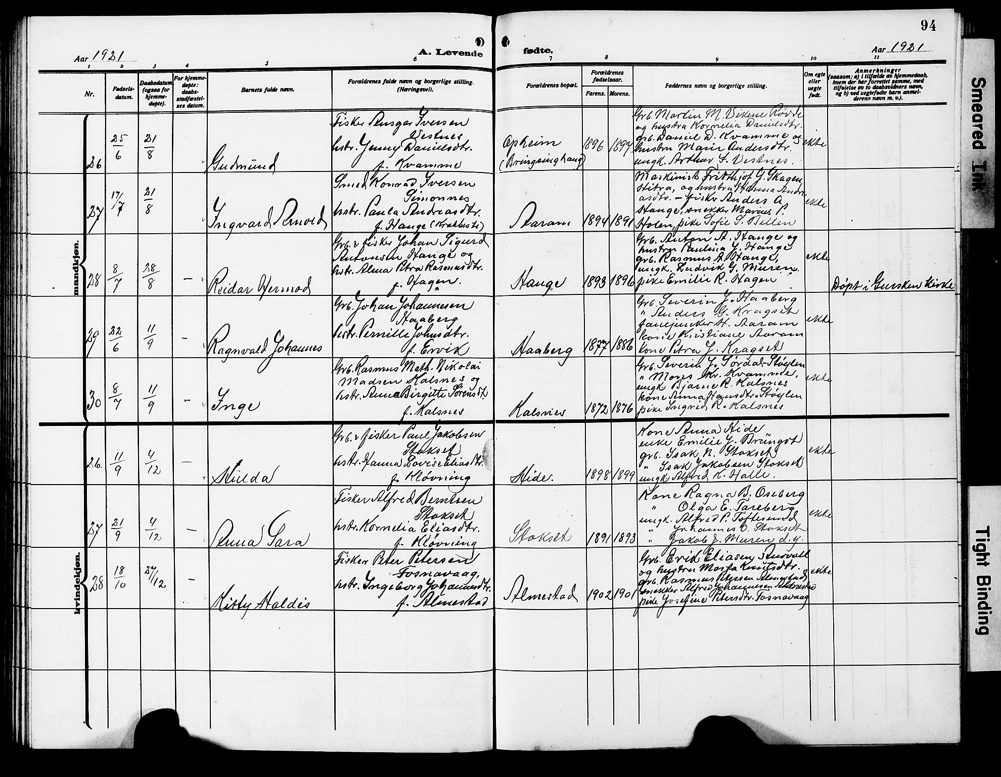 Ministerialprotokoller, klokkerbøker og fødselsregistre - Møre og Romsdal, AV/SAT-A-1454/503/L0050: Klokkerbok nr. 503C05, 1909-1922, s. 94