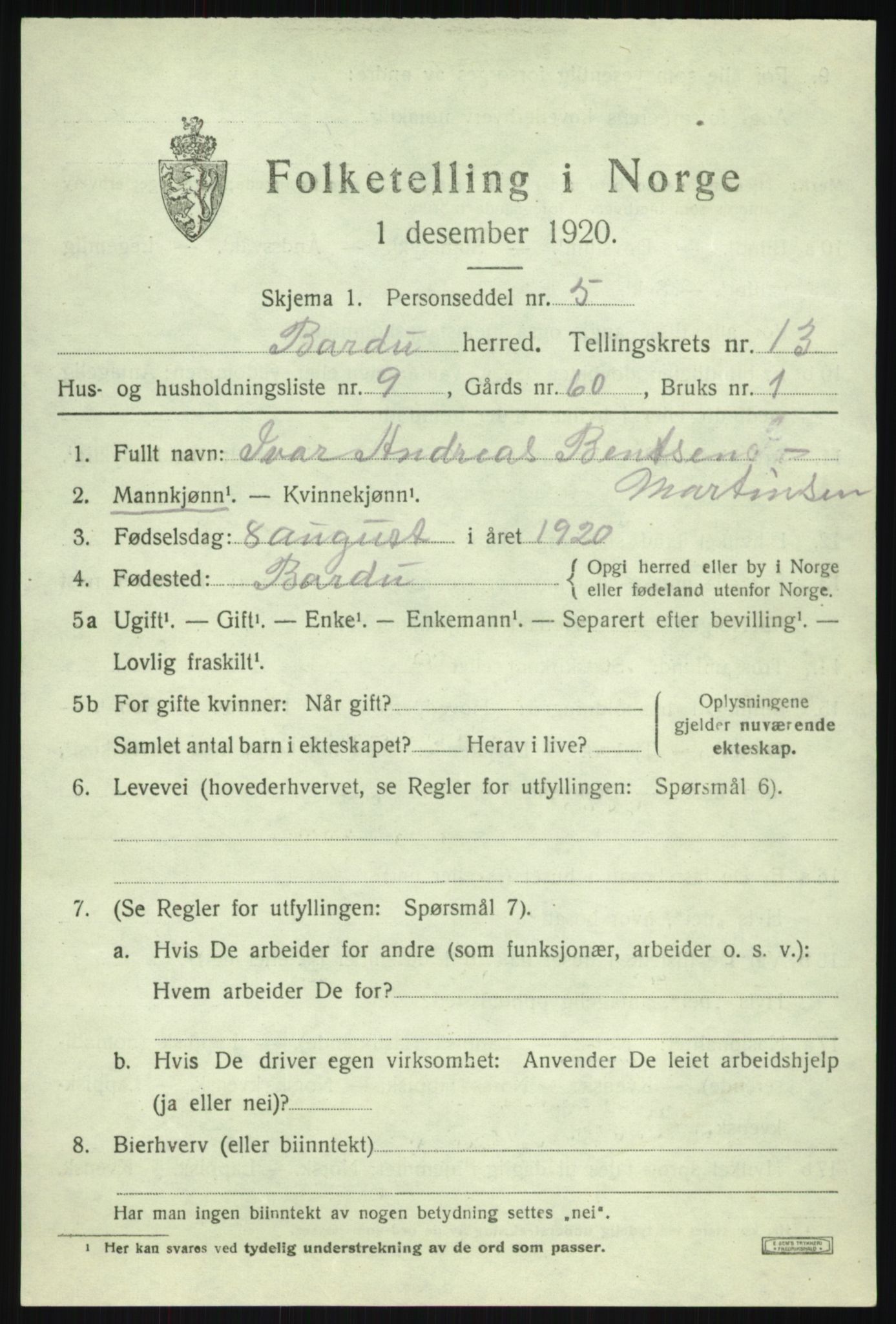 SATØ, Folketelling 1920 for 1922 Bardu herred, 1920, s. 4215