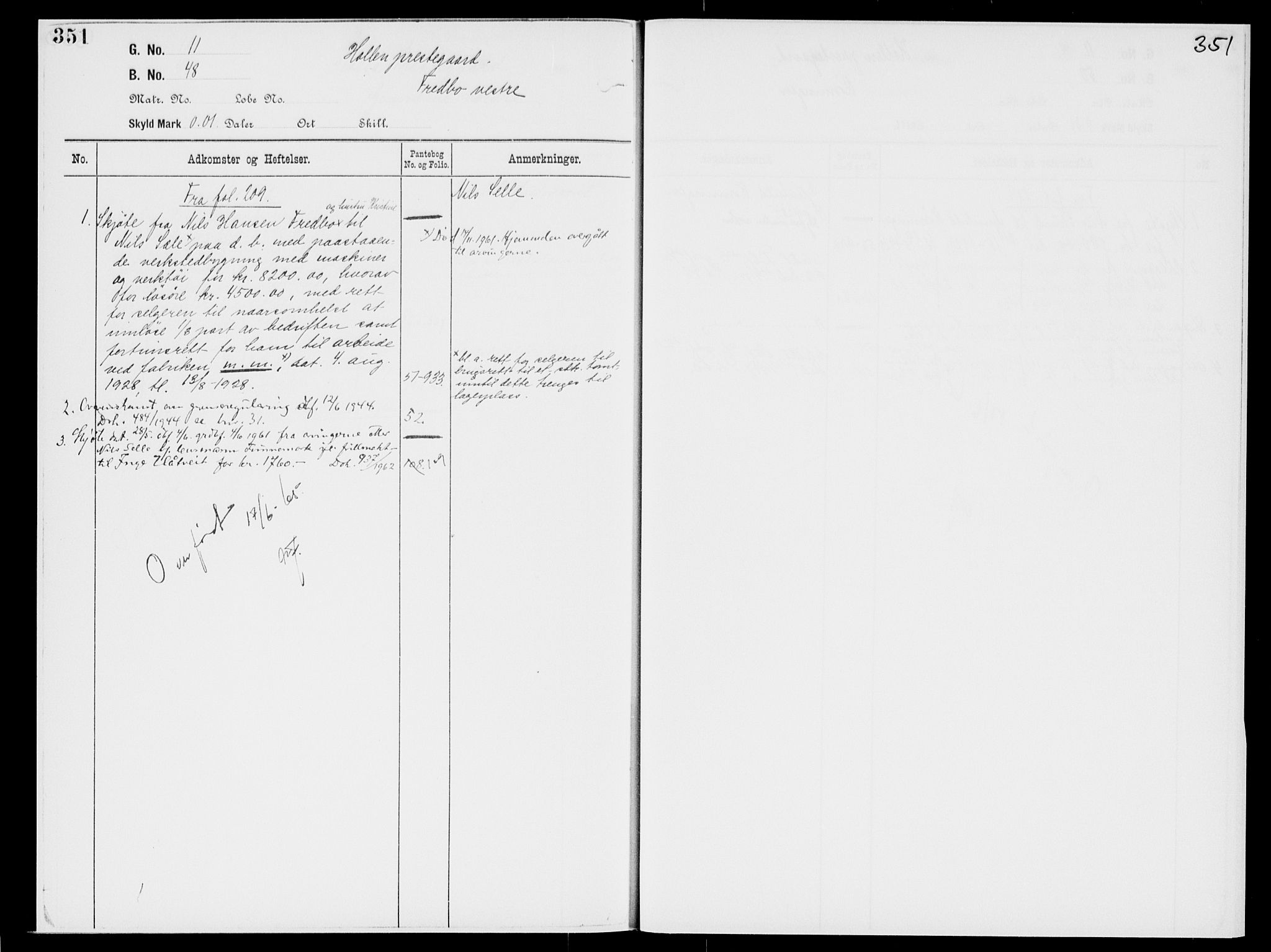 Nedre Telemark sorenskriveri, AV/SAKO-A-135/G/Gb/Gbg/L0001: Panteregister nr. VII 1, s. 351