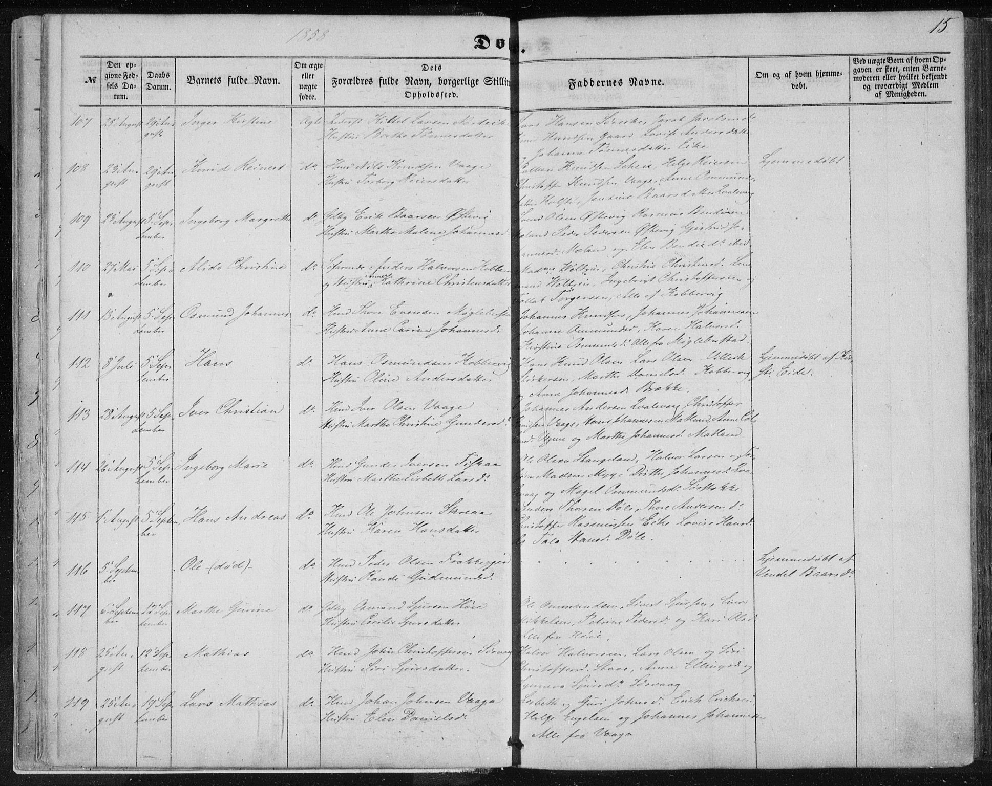 Avaldsnes sokneprestkontor, AV/SAST-A -101851/H/Ha/Haa/L0010: Ministerialbok nr. A 10, 1857-1876, s. 15