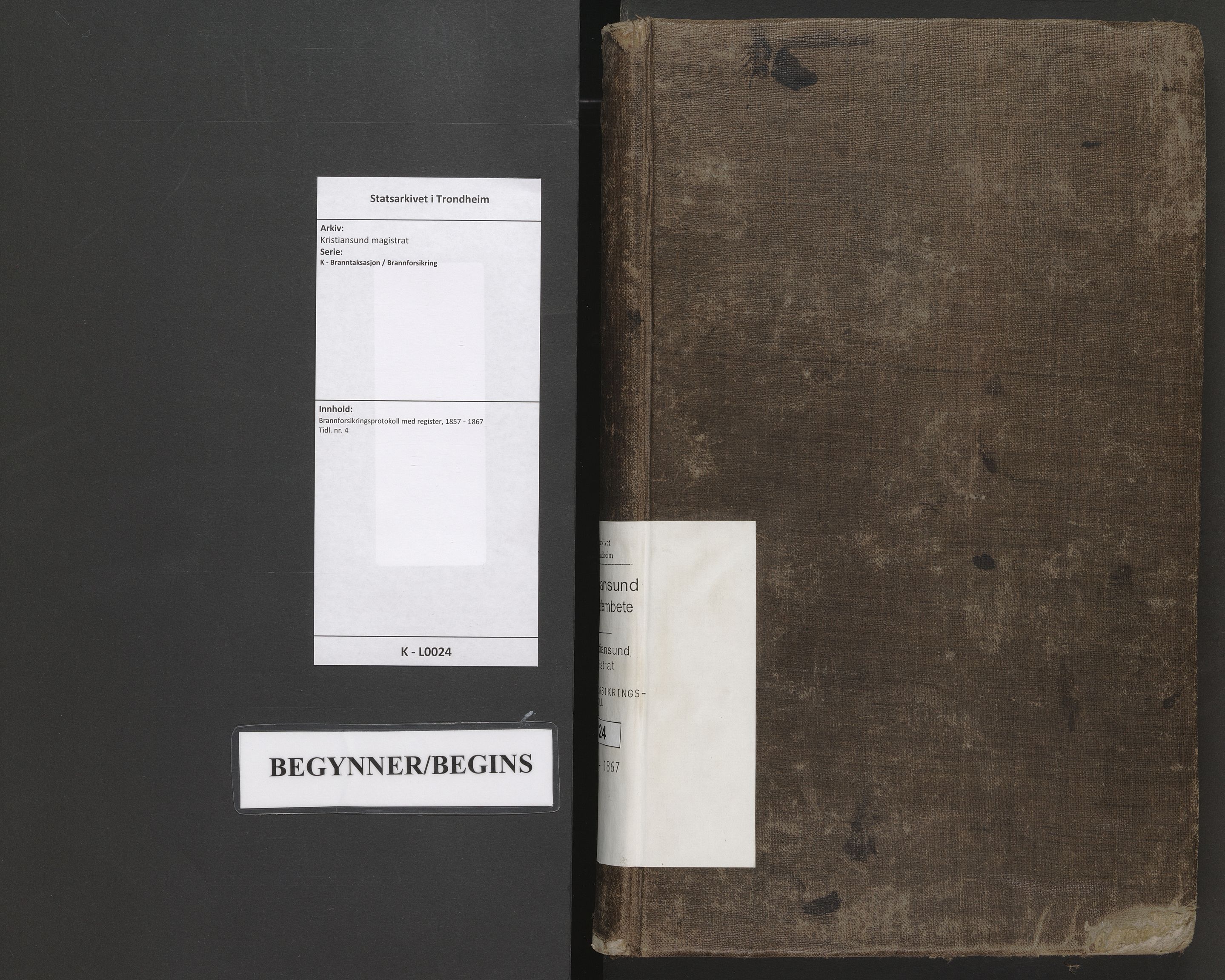 Kristiansund magistrat, AV/SAT-A-0032/K/L0024: Brannforsikringsprotokoll med register, 1857-1867