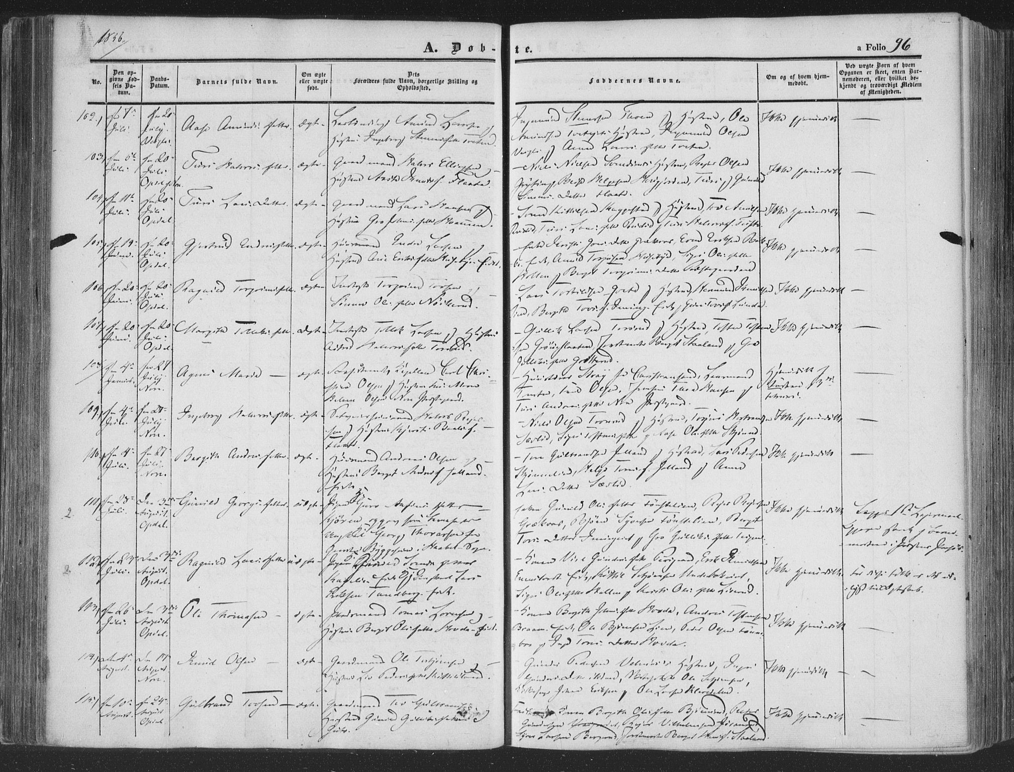 Rollag kirkebøker, AV/SAKO-A-240/F/Fa/L0008: Ministerialbok nr. I 8, 1847-1860, s. 96