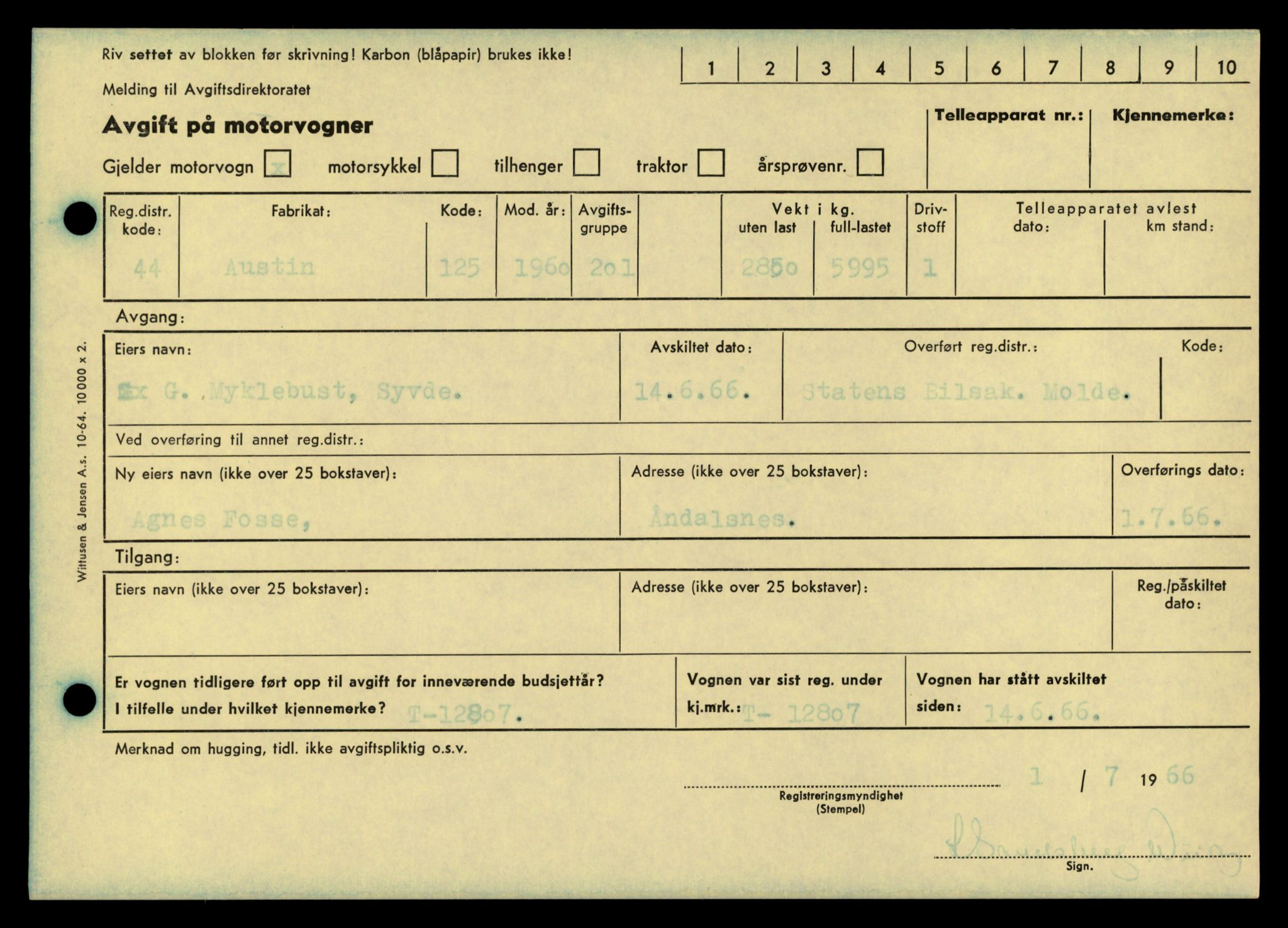 Møre og Romsdal vegkontor - Ålesund trafikkstasjon, AV/SAT-A-4099/F/Fe/L0035: Registreringskort for kjøretøy T 12653 - T 12829, 1927-1998, s. 2976