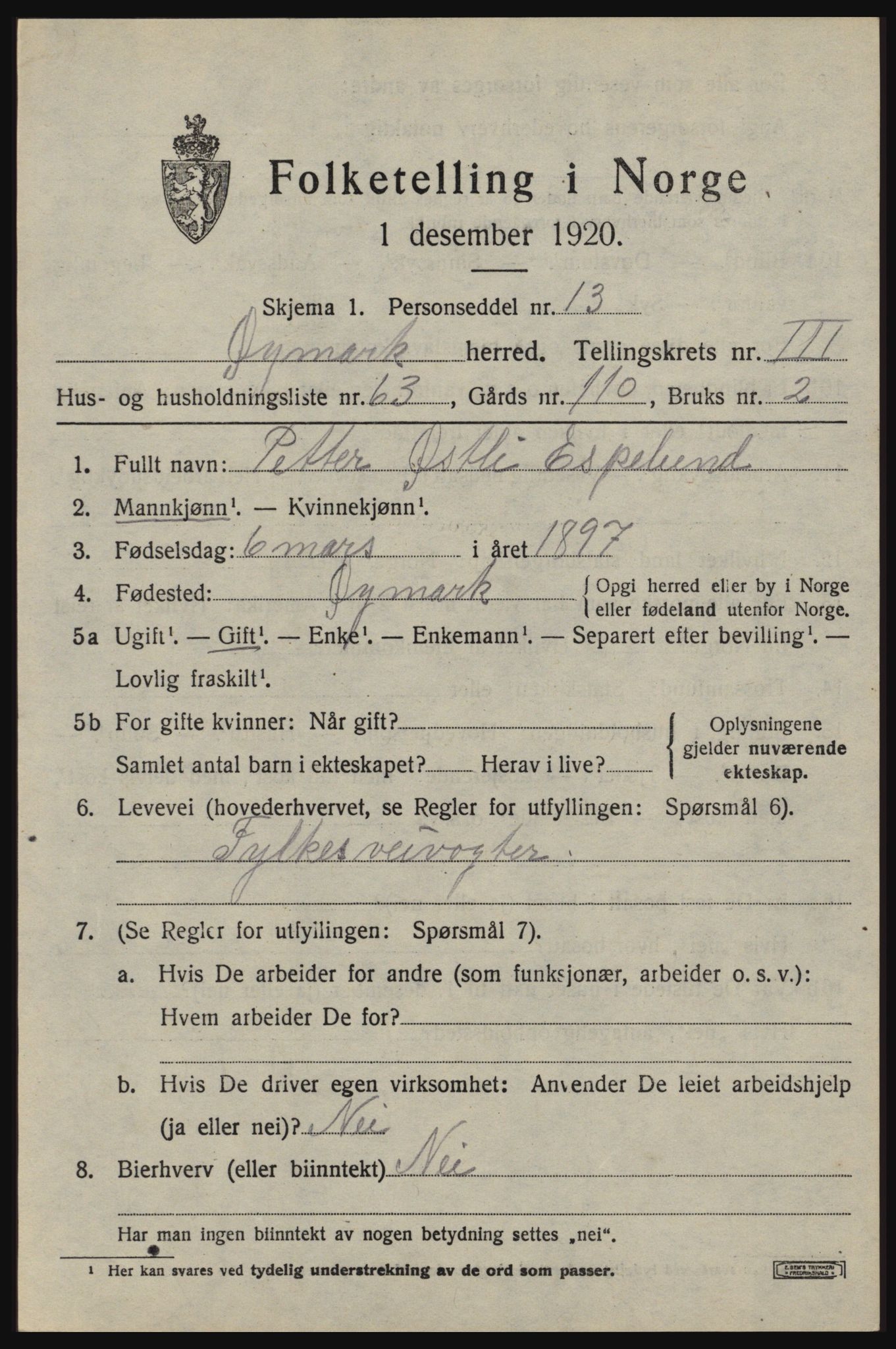 SAO, Folketelling 1920 for 0119 Øymark herred, 1920, s. 3089