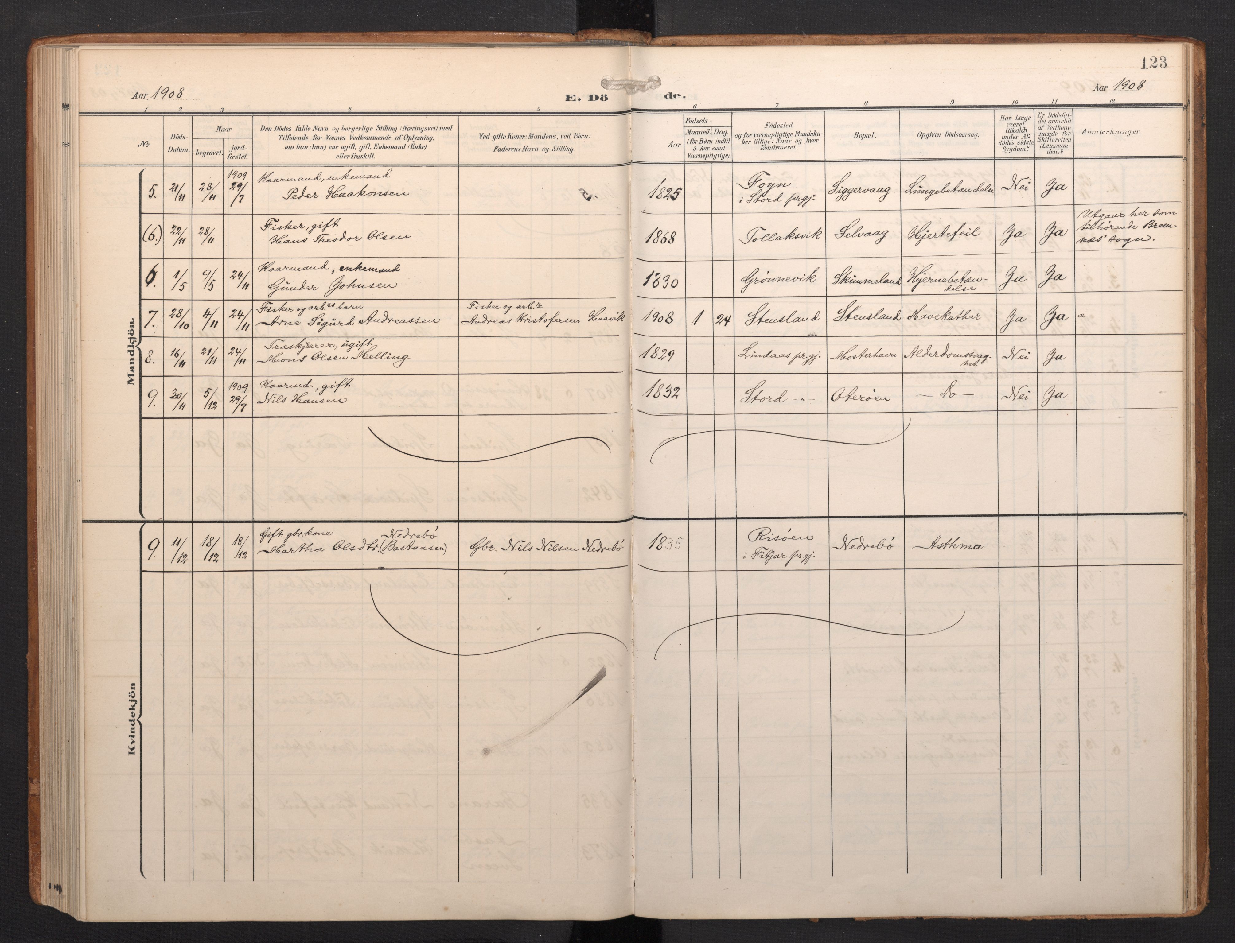 Finnås sokneprestembete, SAB/A-99925/H/Ha/Haa/Haab/L0003: Ministerialbok nr. B 3, 1907-1923, s. 123