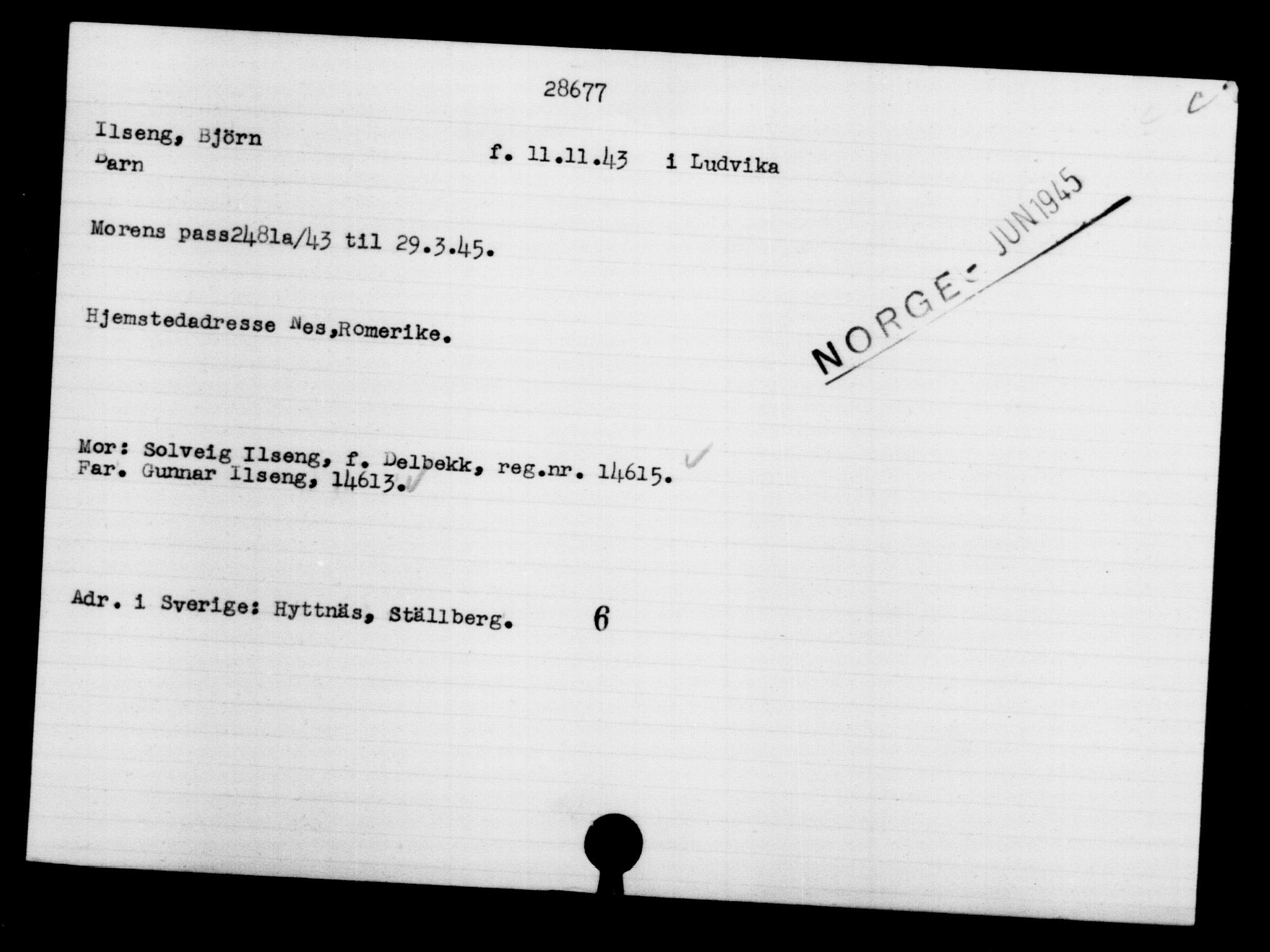 Den Kgl. Norske Legasjons Flyktningskontor, RA/S-6753/V/Va/L0012: Kjesäterkartoteket.  Flyktningenr. 28300-31566, 1940-1945, s. 402