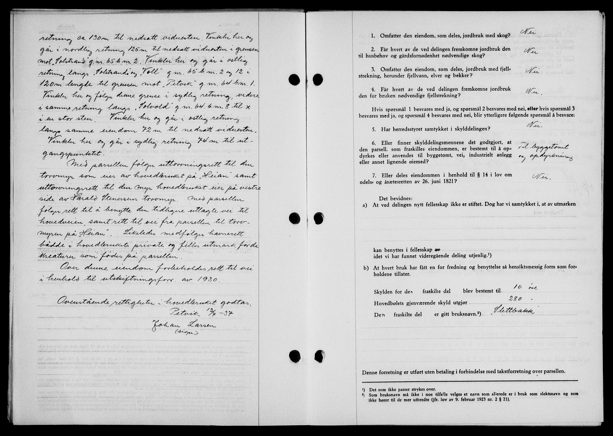 Lofoten sorenskriveri, SAT/A-0017/1/2/2C/L0002a: Pantebok nr. 2a, 1937-1937, Dagboknr: 1819/1937