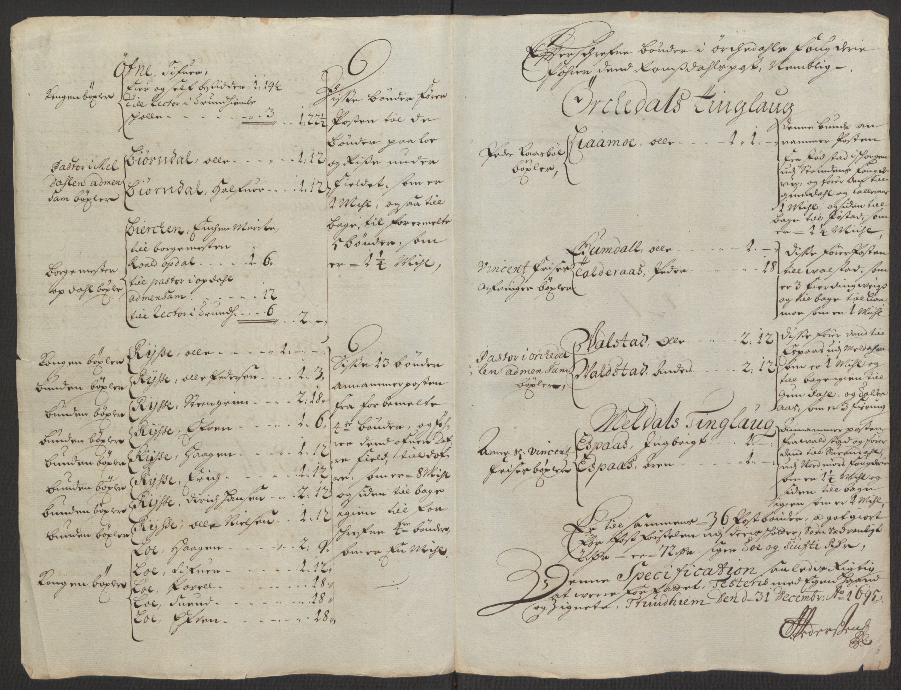 Rentekammeret inntil 1814, Reviderte regnskaper, Fogderegnskap, RA/EA-4092/R60/L3945: Fogderegnskap Orkdal og Gauldal, 1695, s. 217